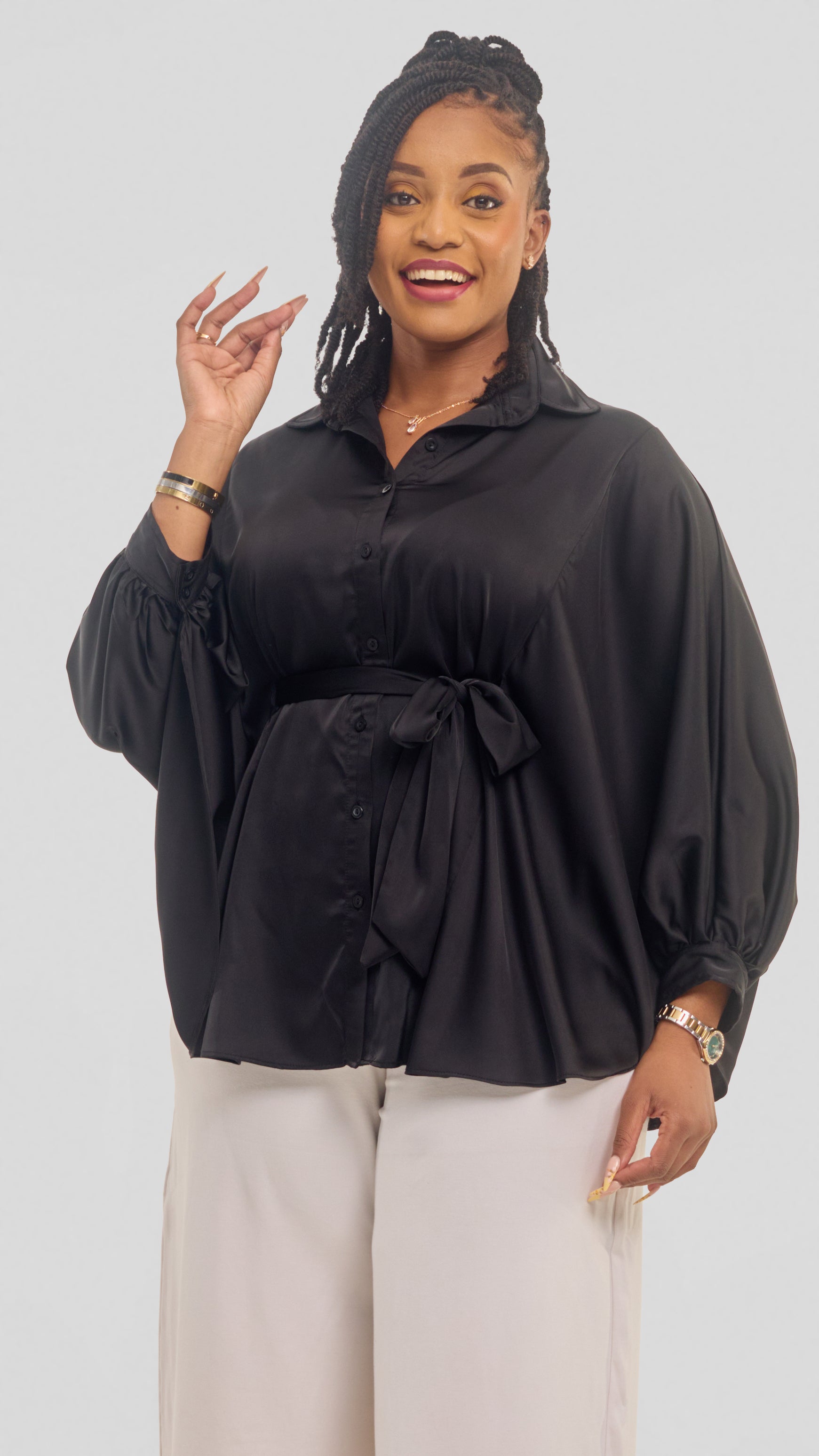 Vivo Loose Shirt in Satin - Black