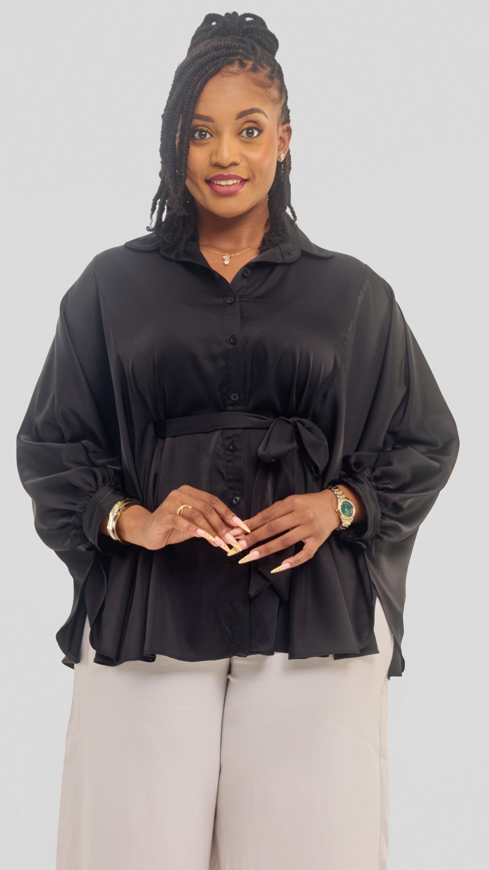 Vivo Loose Shirt in Satin - Black