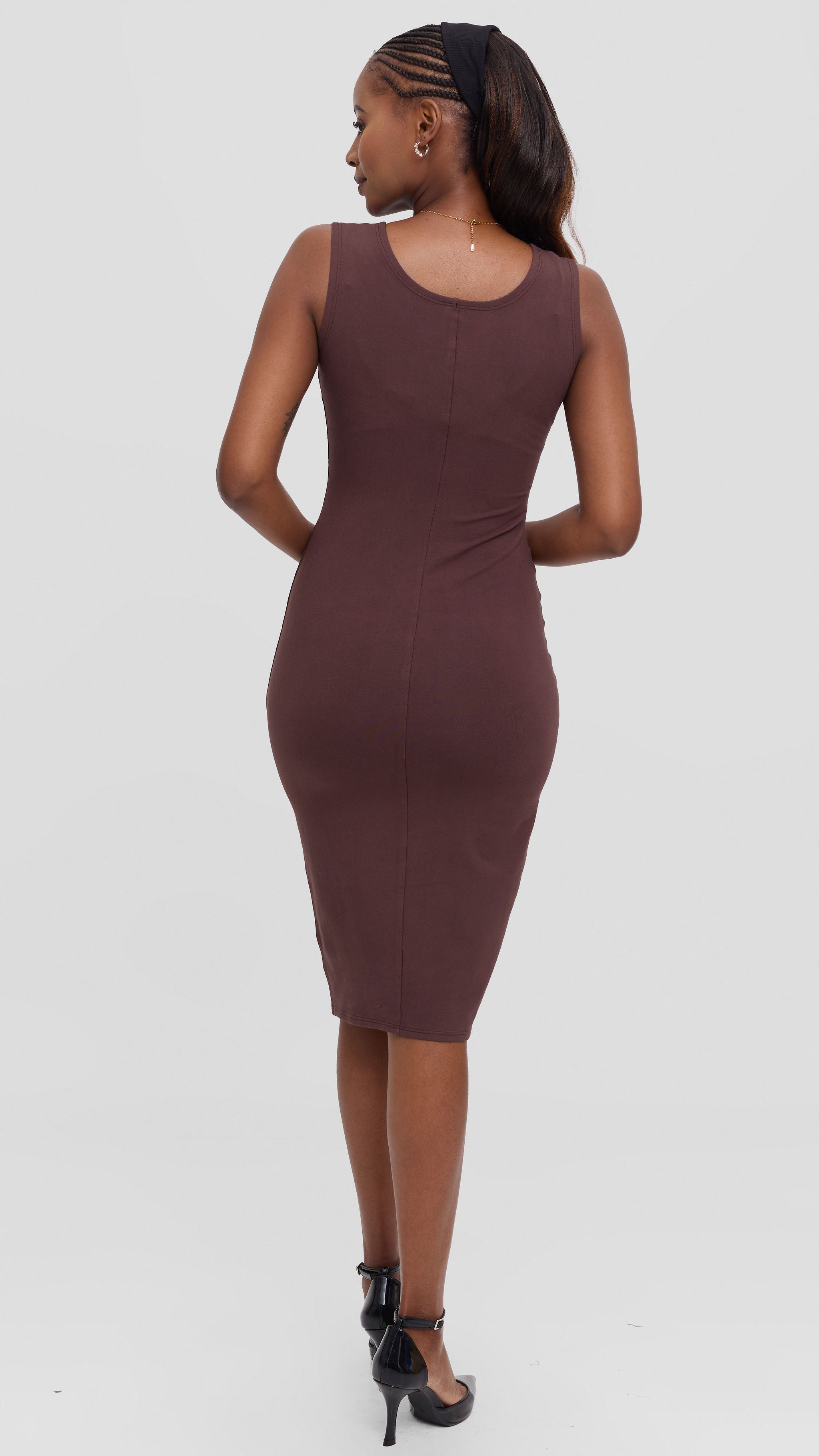 Vivo Basic Bodycon Dress in Stretch Reeyon - Chocolate
