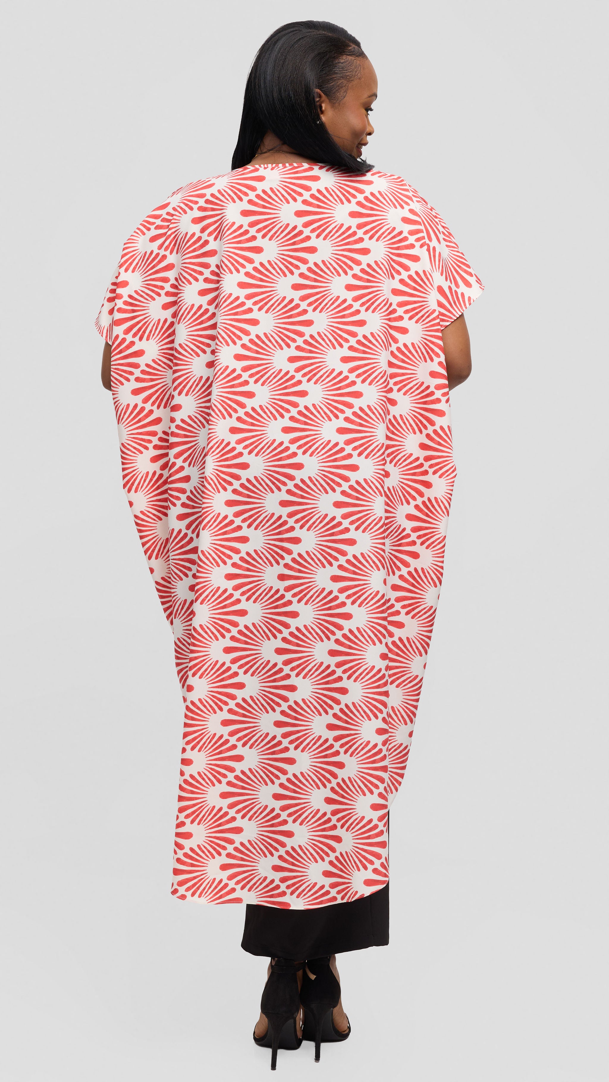 Vivo High Low Top in Crepe - Off White / Red Witu Print
