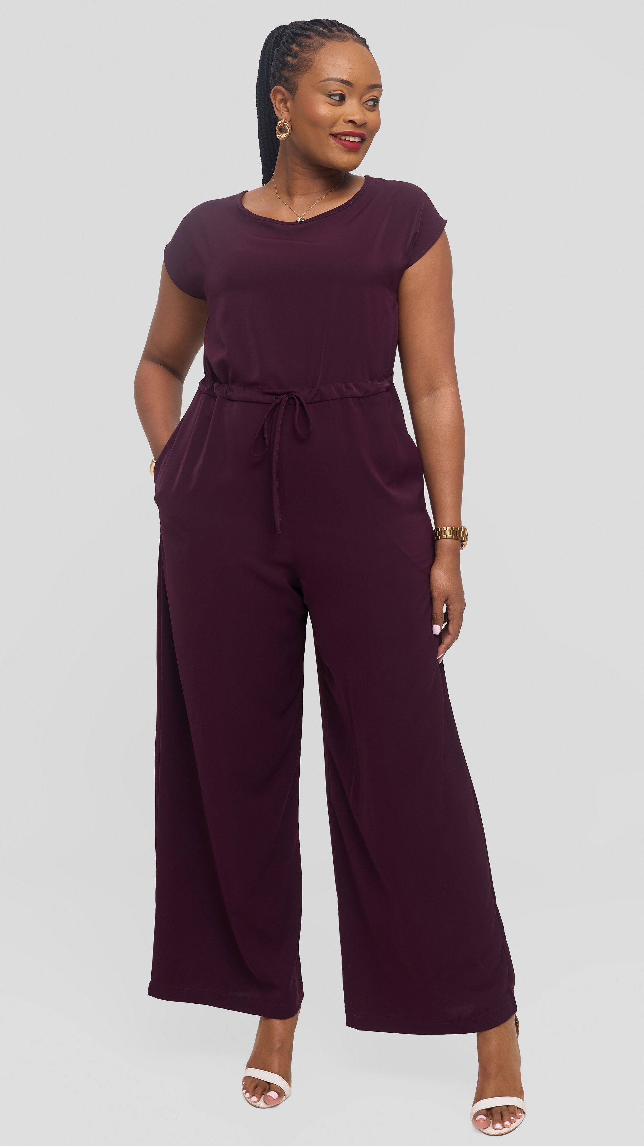 Vivo Sakari Drop Shoulder Jumpsuit in Crepe - Mulberry