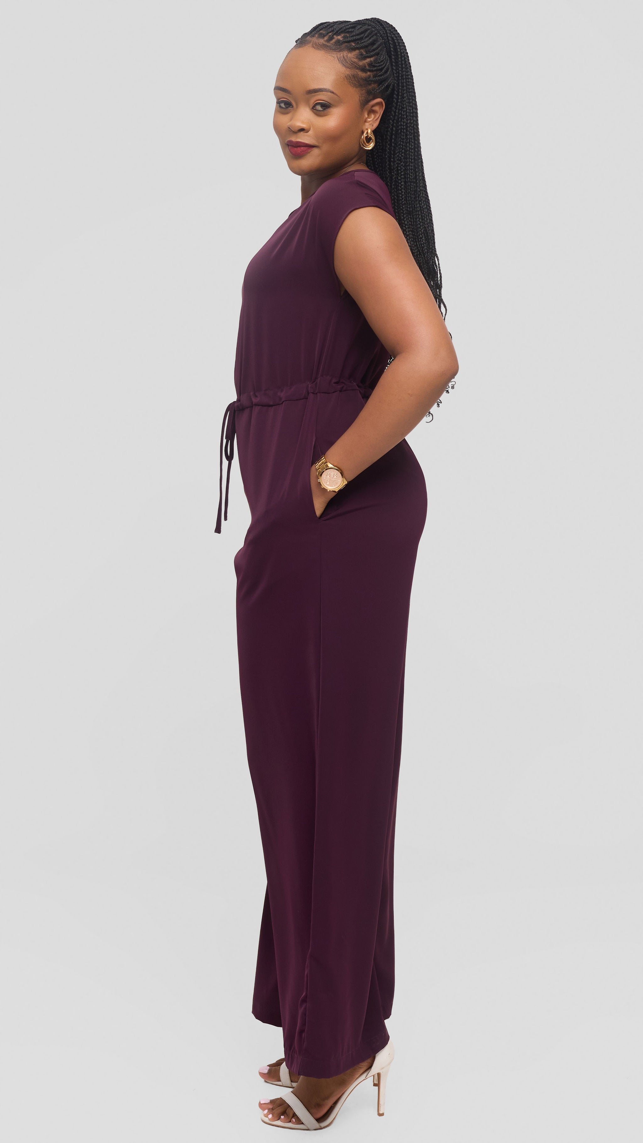 Vivo Sakari Drop Shoulder Jumpsuit in Crepe - Mulberry