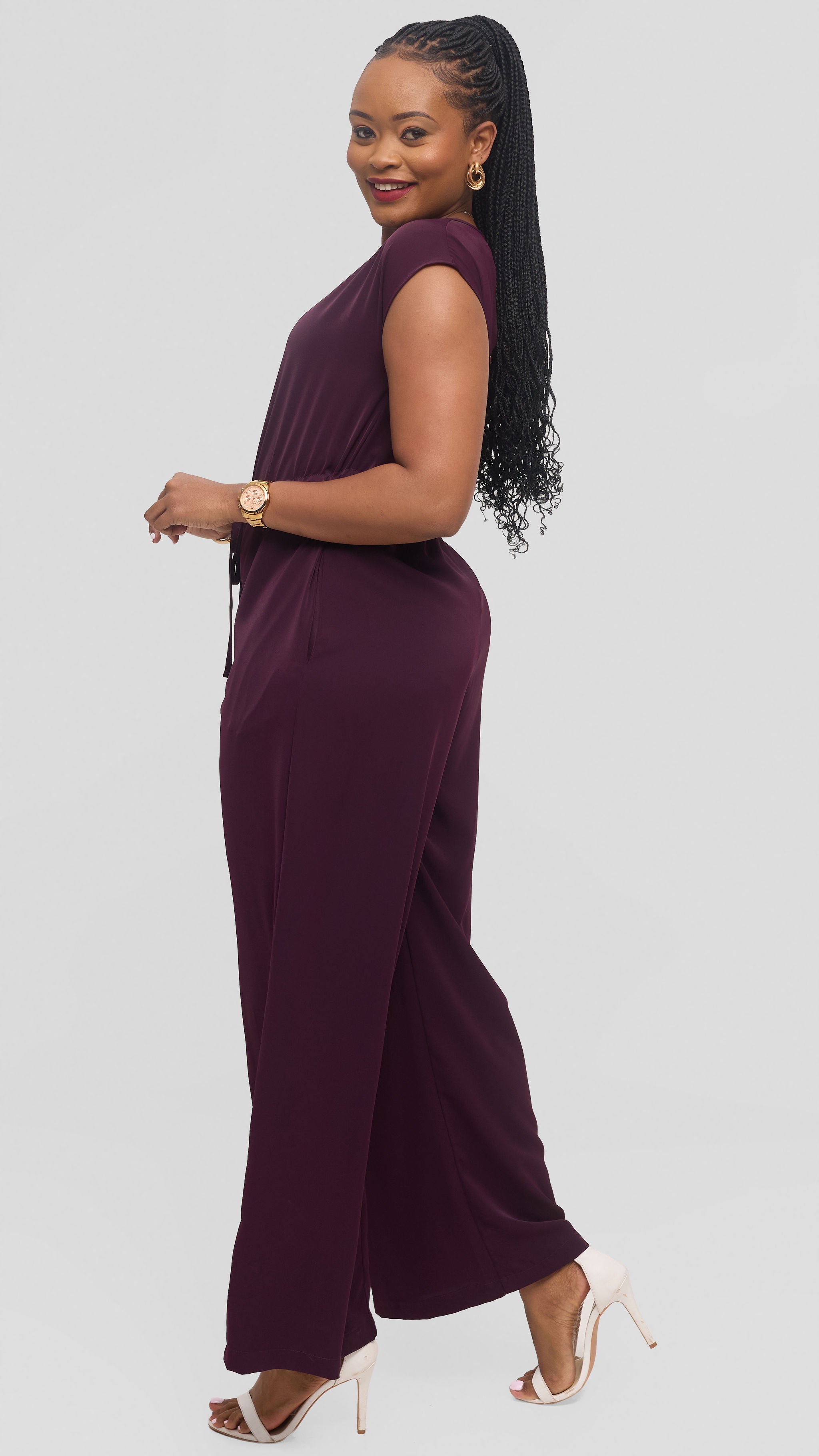 Vivo Sakari Drop Shoulder Jumpsuit in Crepe - Mulberry
