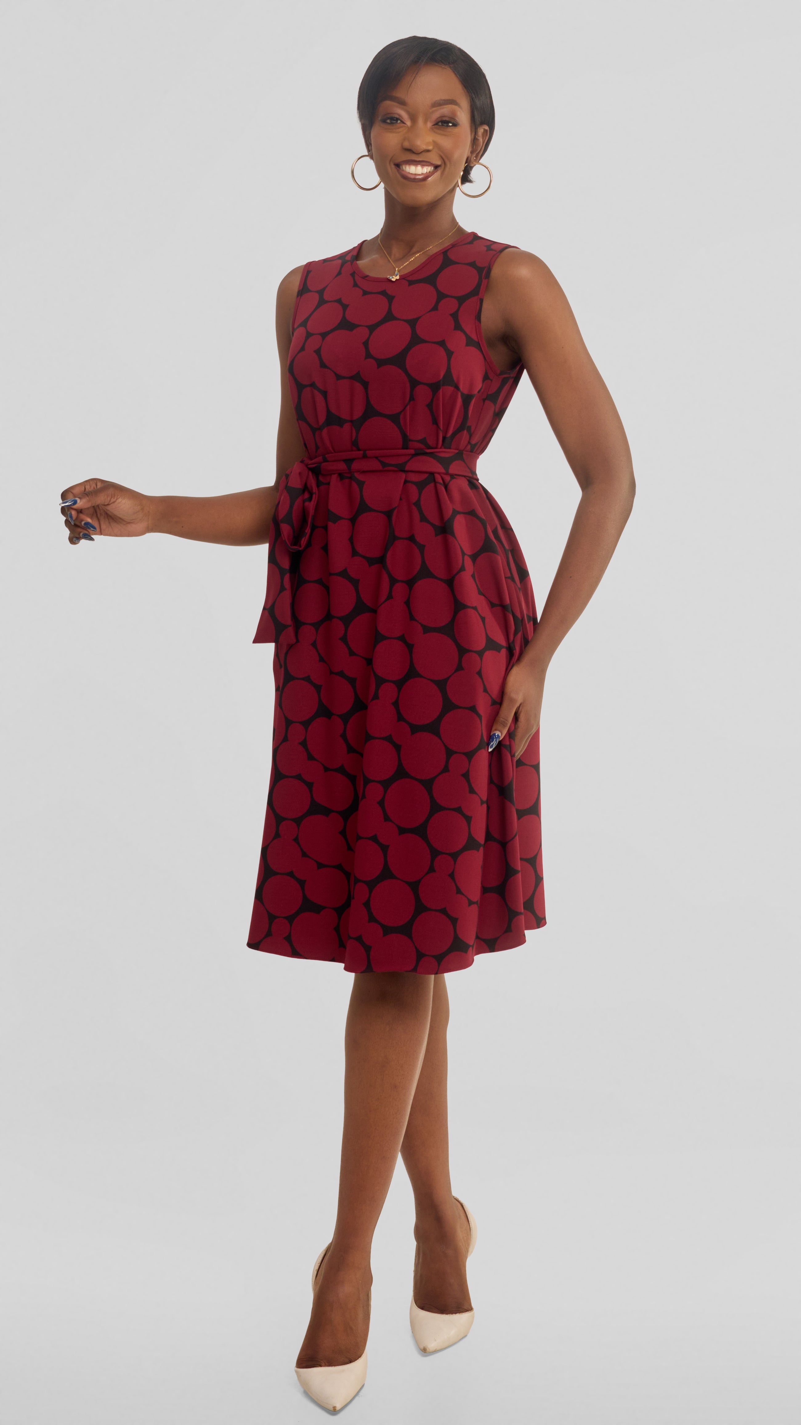 Vivo Niari Sleeveless Tent Dress in Crepe - Maroon / Black Tumi Print