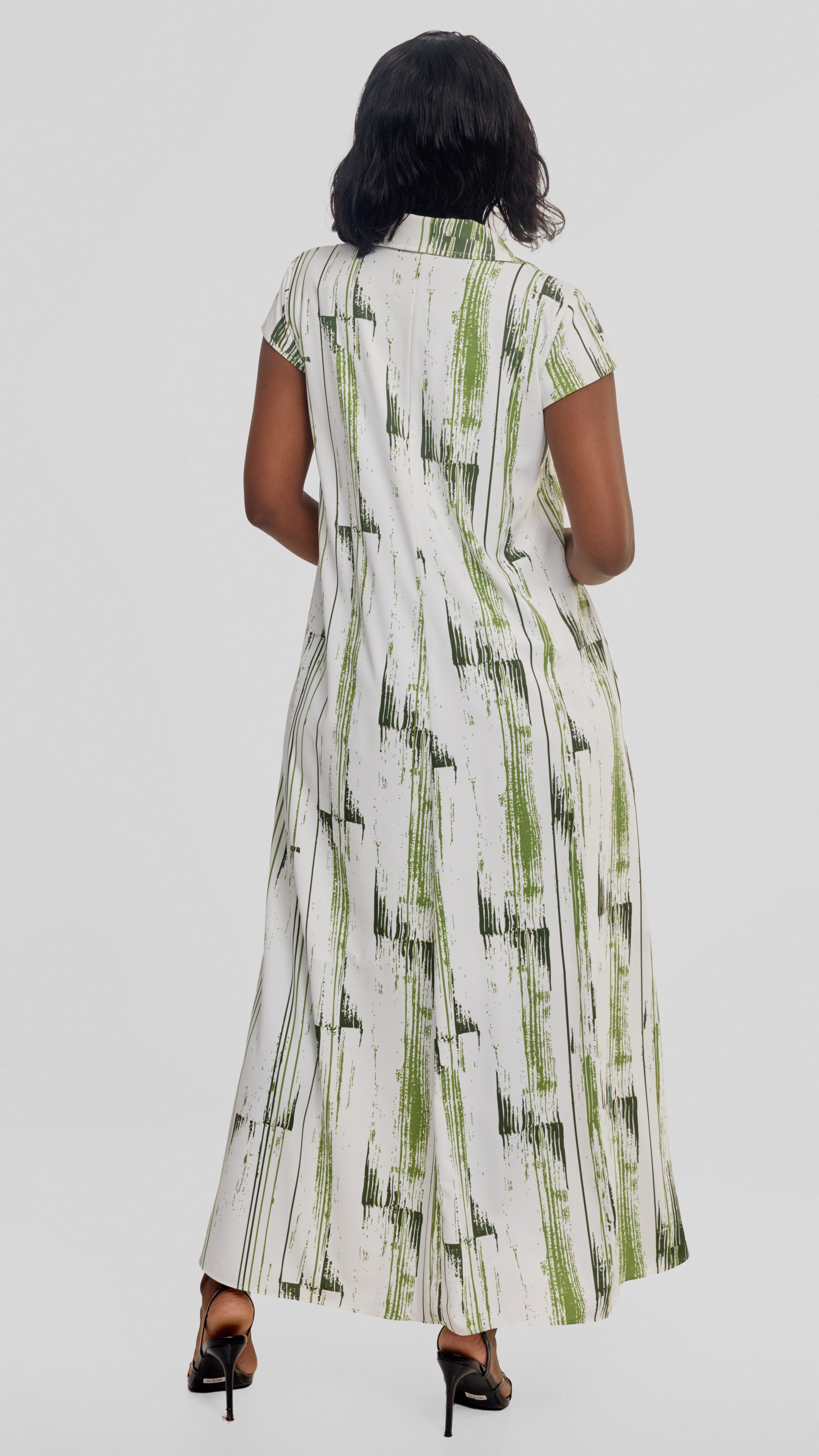 Vivo Zuri Cap Sleeve Maxi Dress in Crepe - Dark Green / Green Siolo Print
