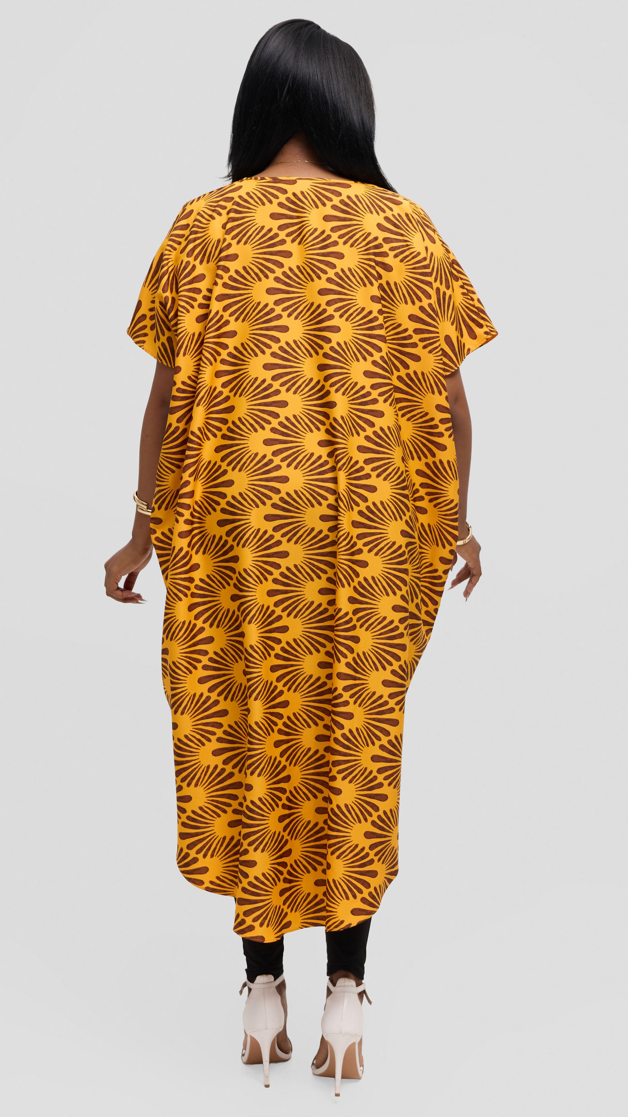 Vivo High Low Top in Crepe - Mustard / Dark Chocolate Witu Print