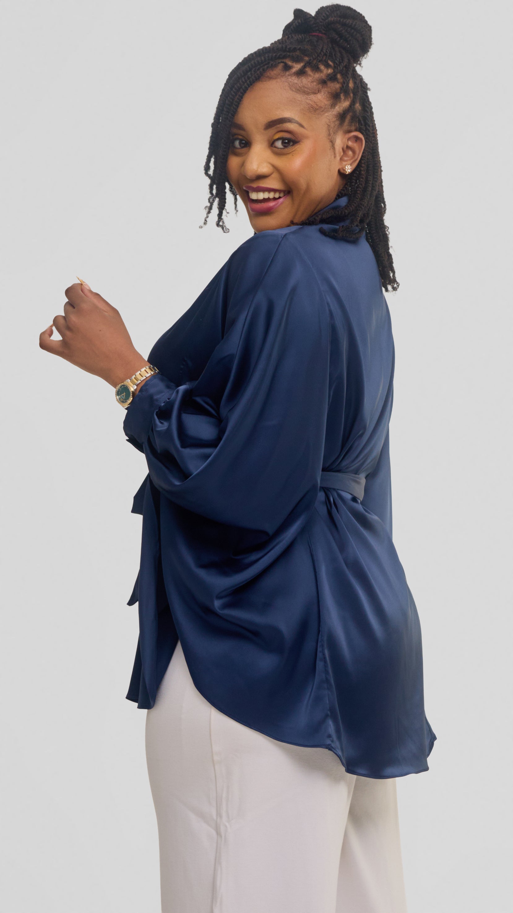 Vivo Loose Shirt in Satin - Navy
