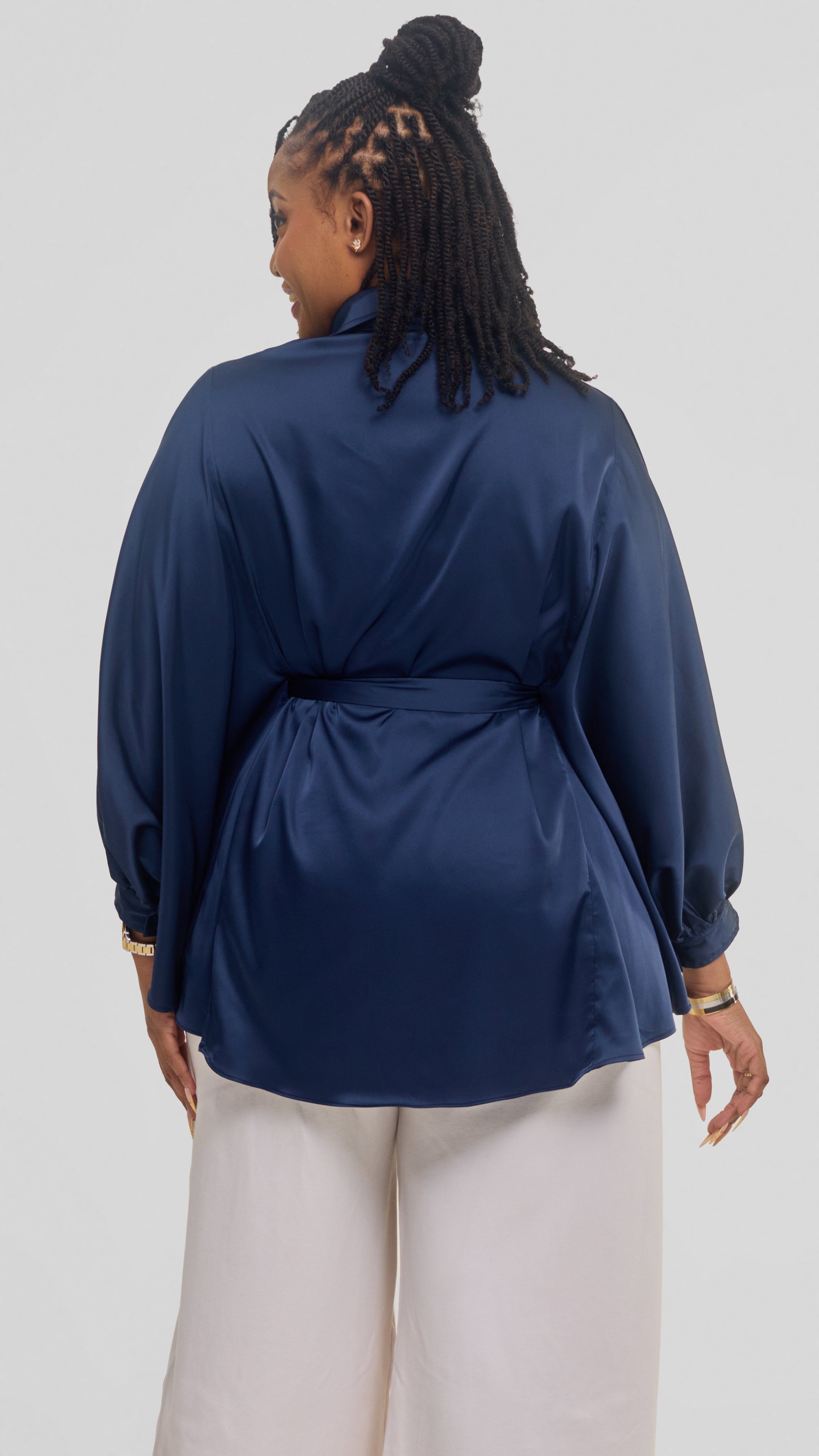 Vivo Loose Shirt in Satin - Navy