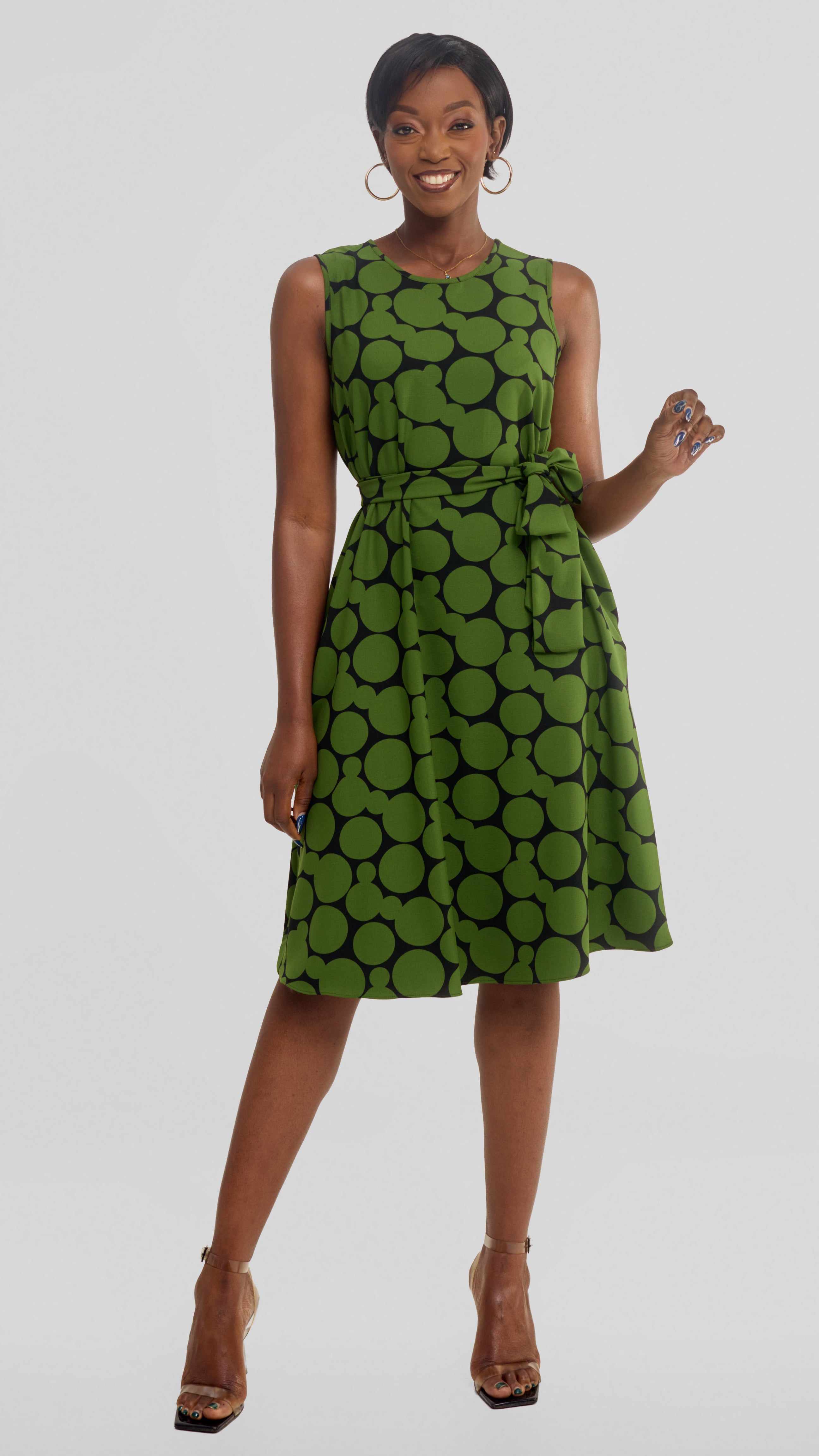 Vivo Niari Sleeveless Tent Dress in Crepe - Green / Black Tumi Print