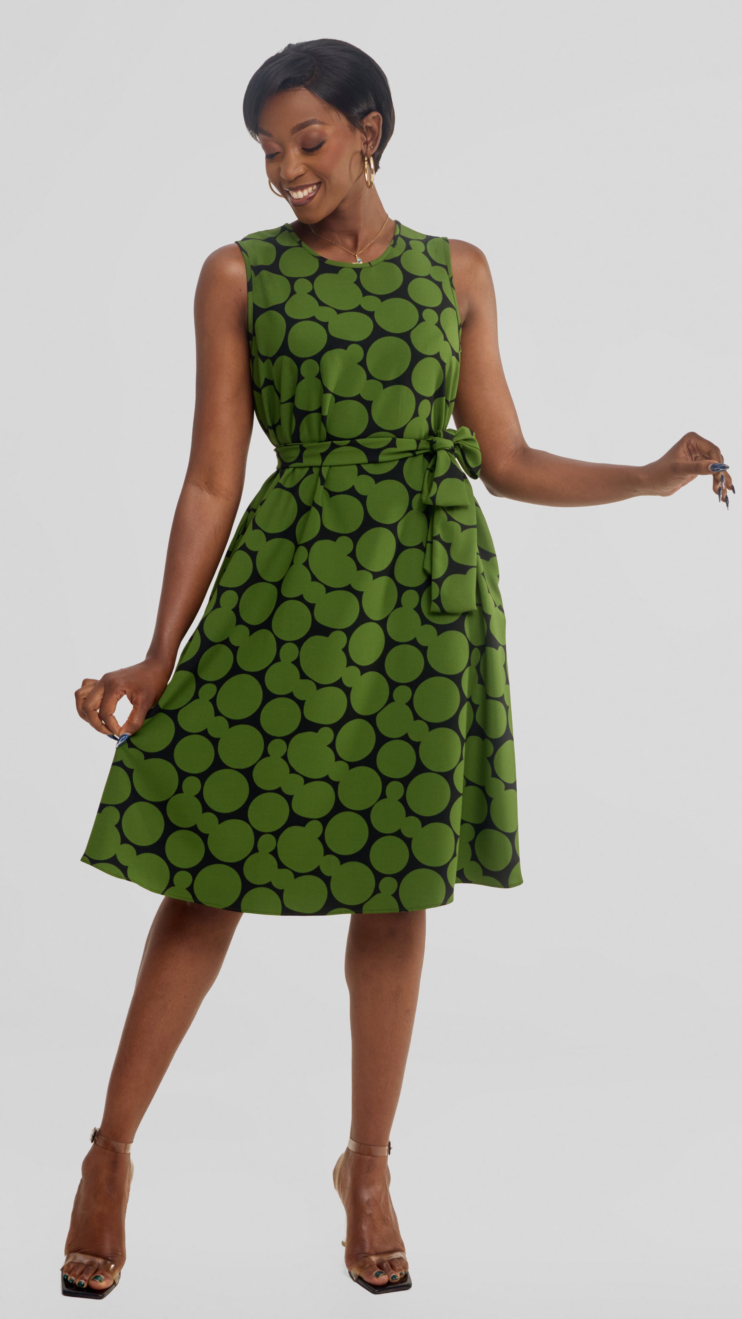 Vivo Niari Sleeveless Tent Dress in Crepe - Green / Black Tumi Print