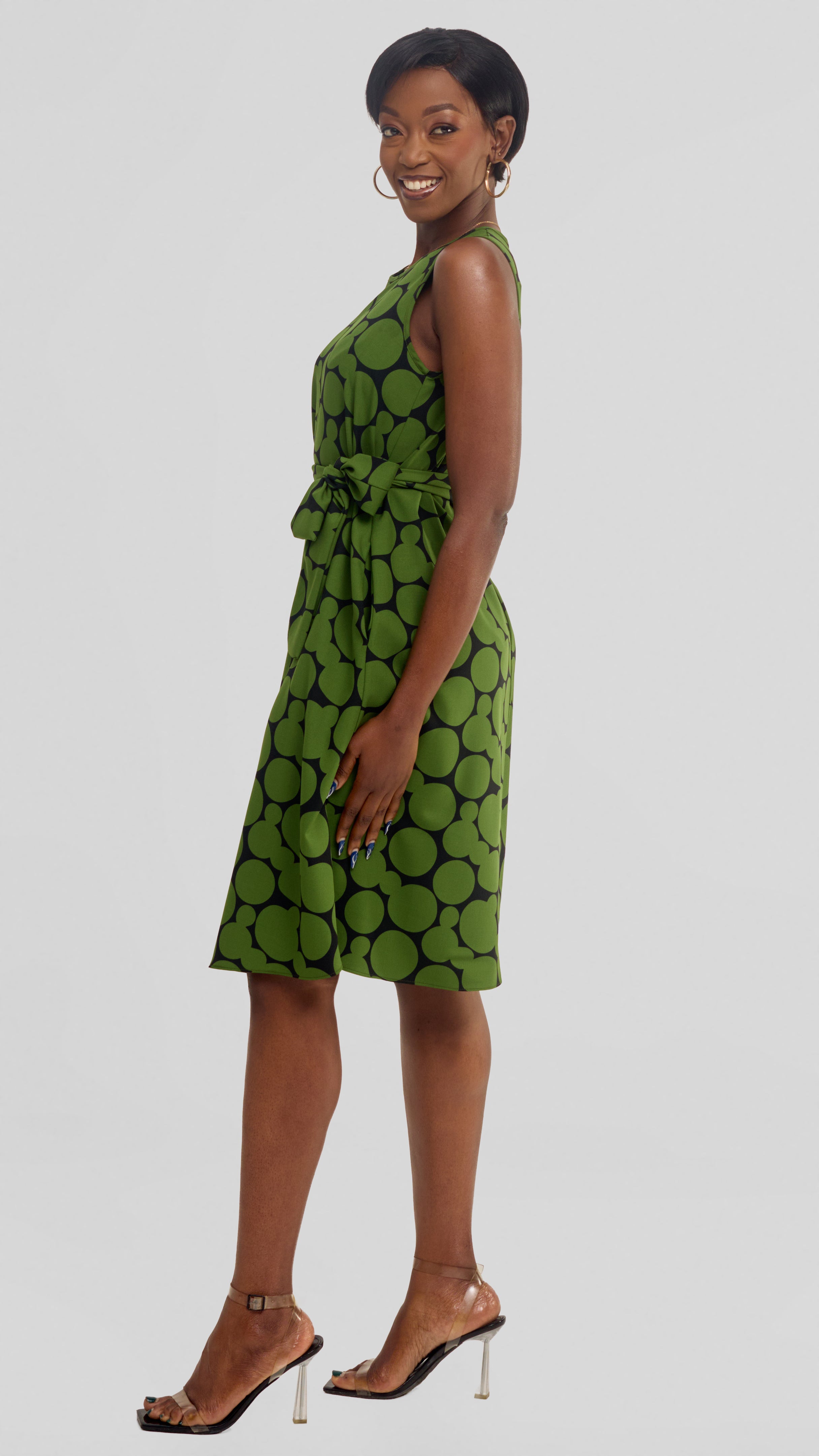 Vivo Niari Sleeveless Tent Dress in Crepe - Green / Black Tumi Print