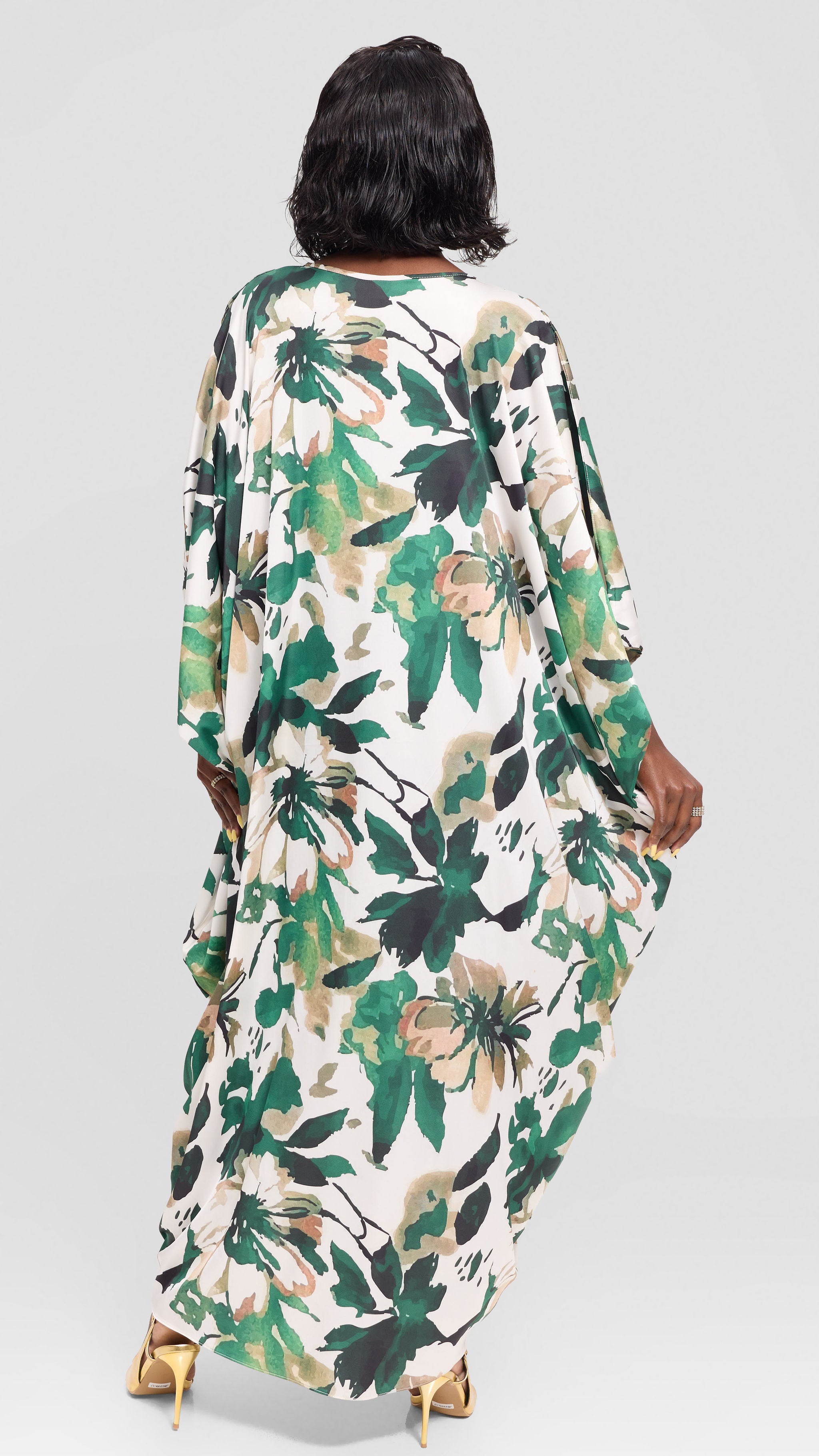 Vivo Chidii Maxi Kaftan in Satin - Green / Taupe Beula Print