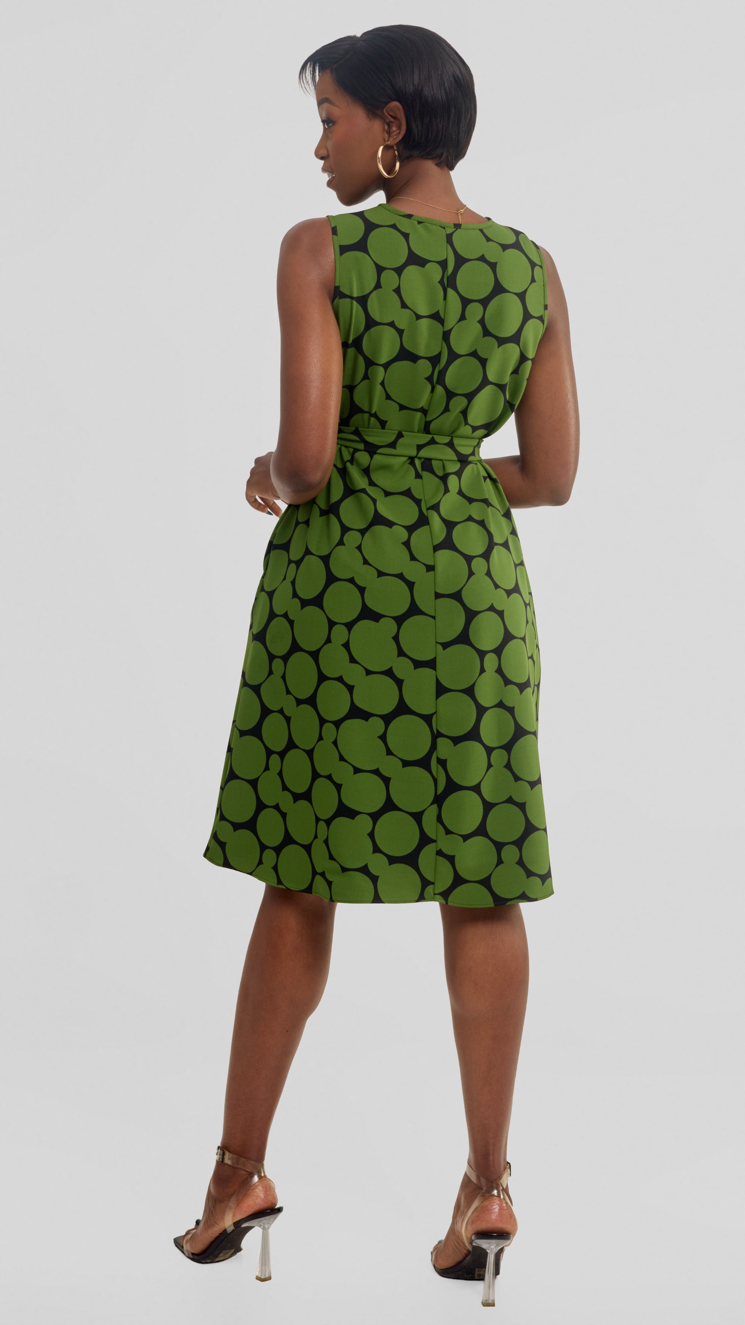 Vivo Niari Sleeveless Tent Dress in Crepe - Green / Black Tumi Print