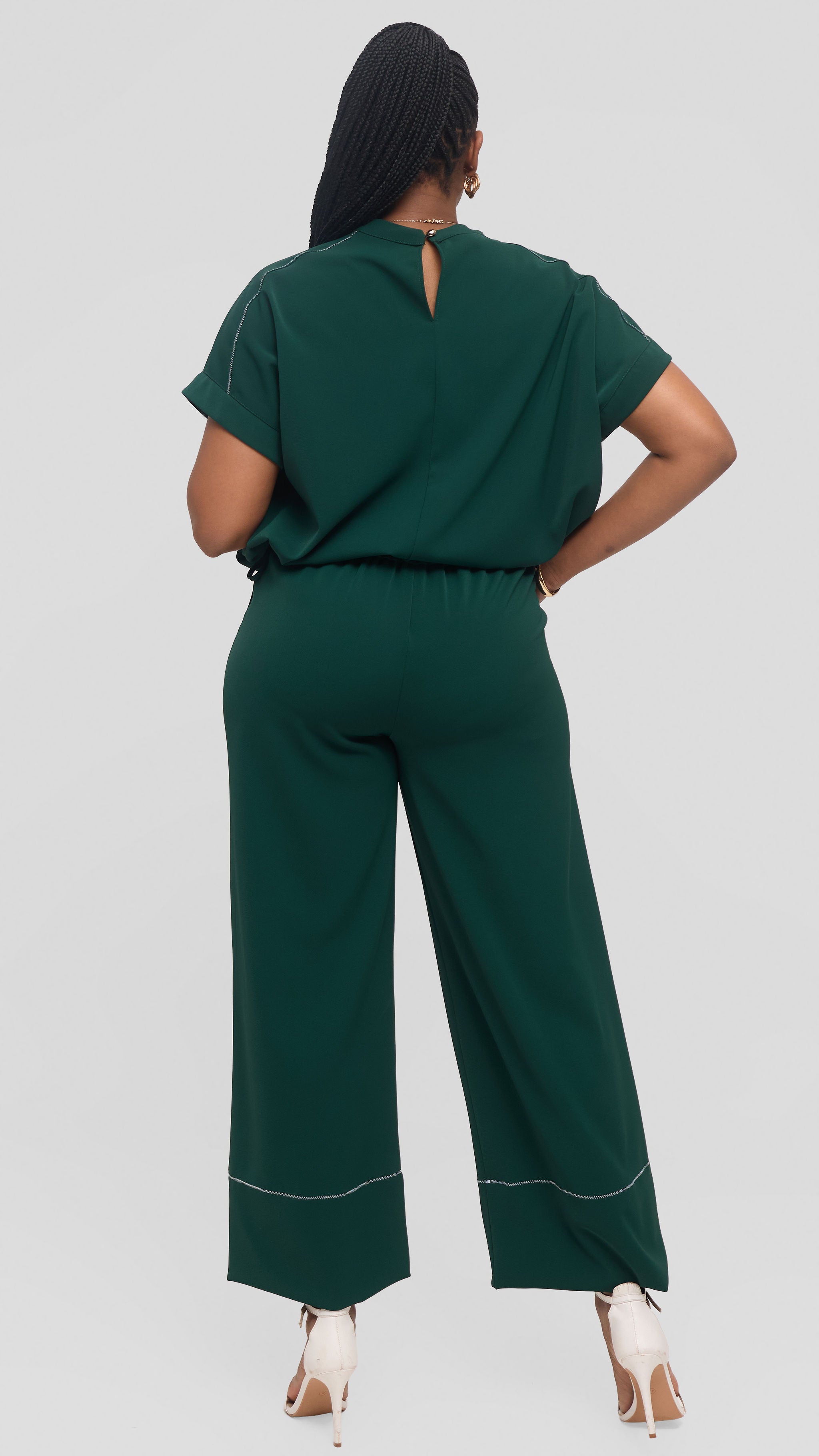 Vivo Contrast Stitch Wide Leg Pants in Twill -  Dark Green
