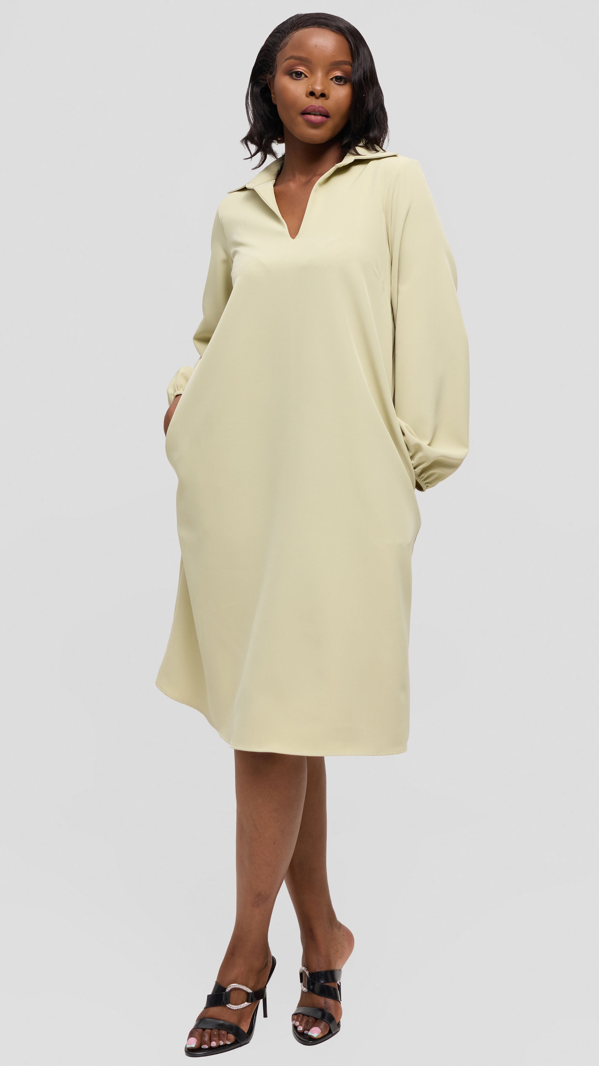 Vivo Mandla Bishop Sleeve Tent Dress in Crepe - Light Green