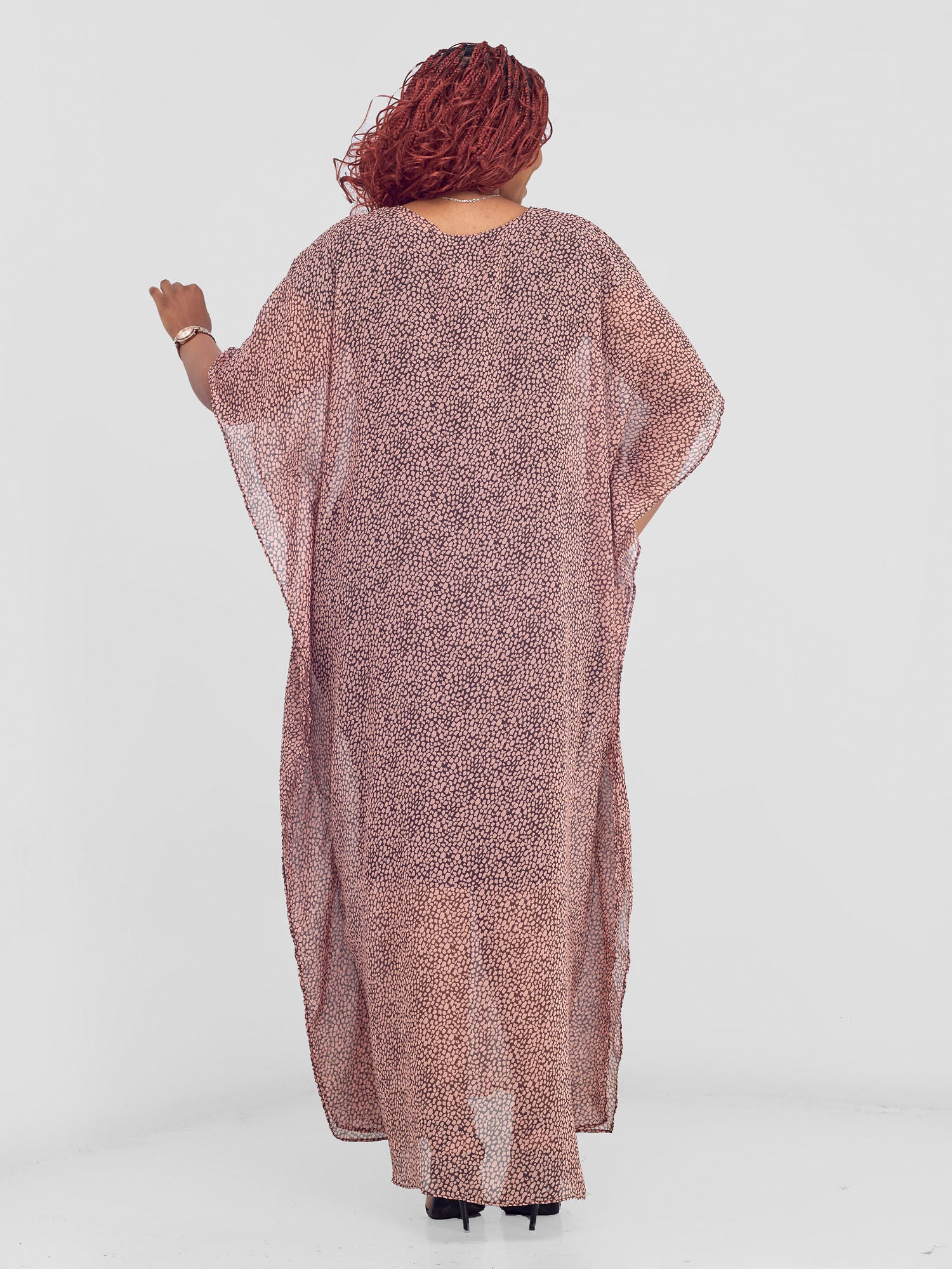 Vivo Basic Wide Liv Chiffon Maxi Dress  - Pink / Brown Print