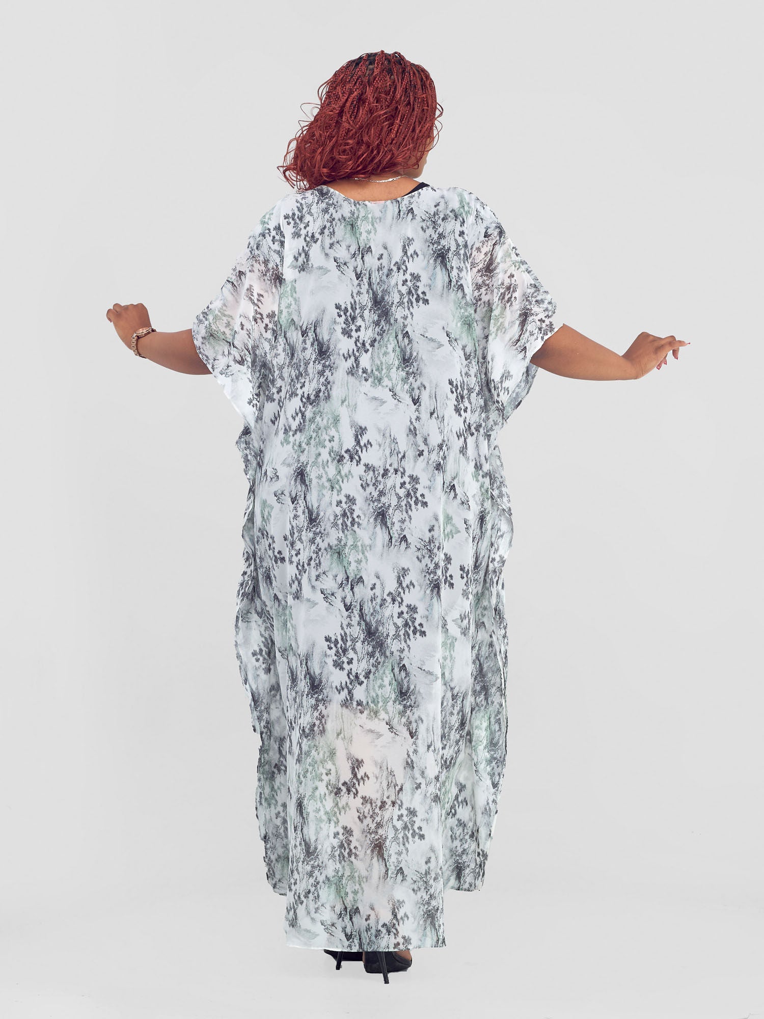 Vivo Basic Wide Liv Chiffon Maxi Dress  - Green / Black Print