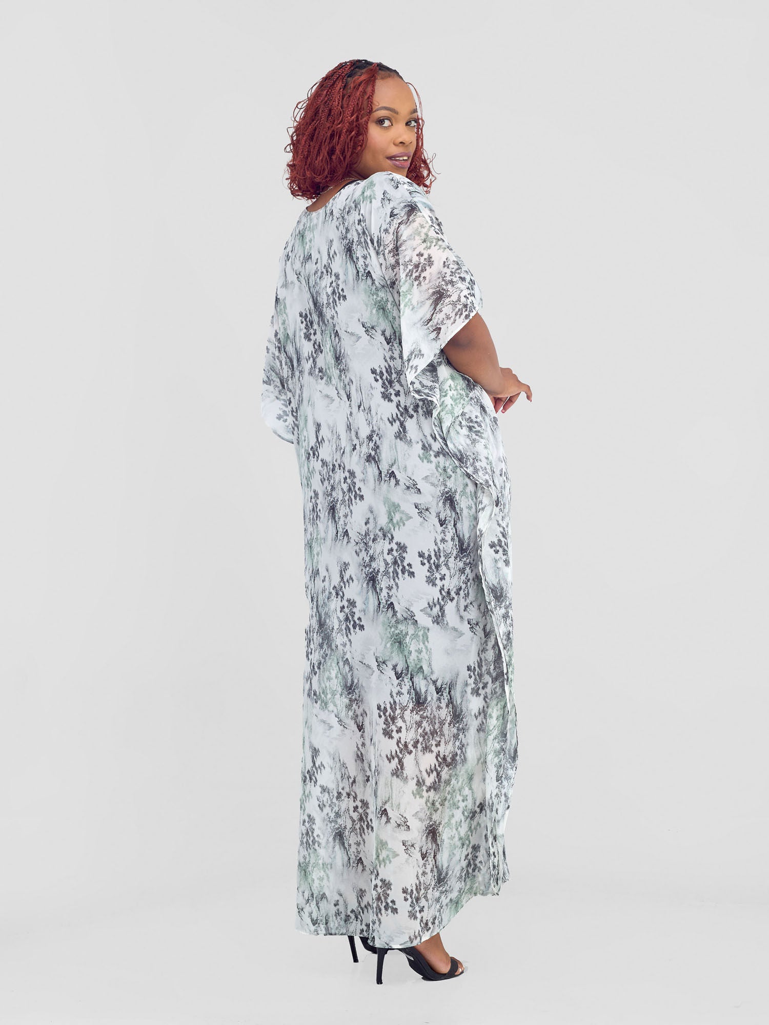 Vivo Basic Wide Liv Chiffon Maxi Dress  - Green / Black Print