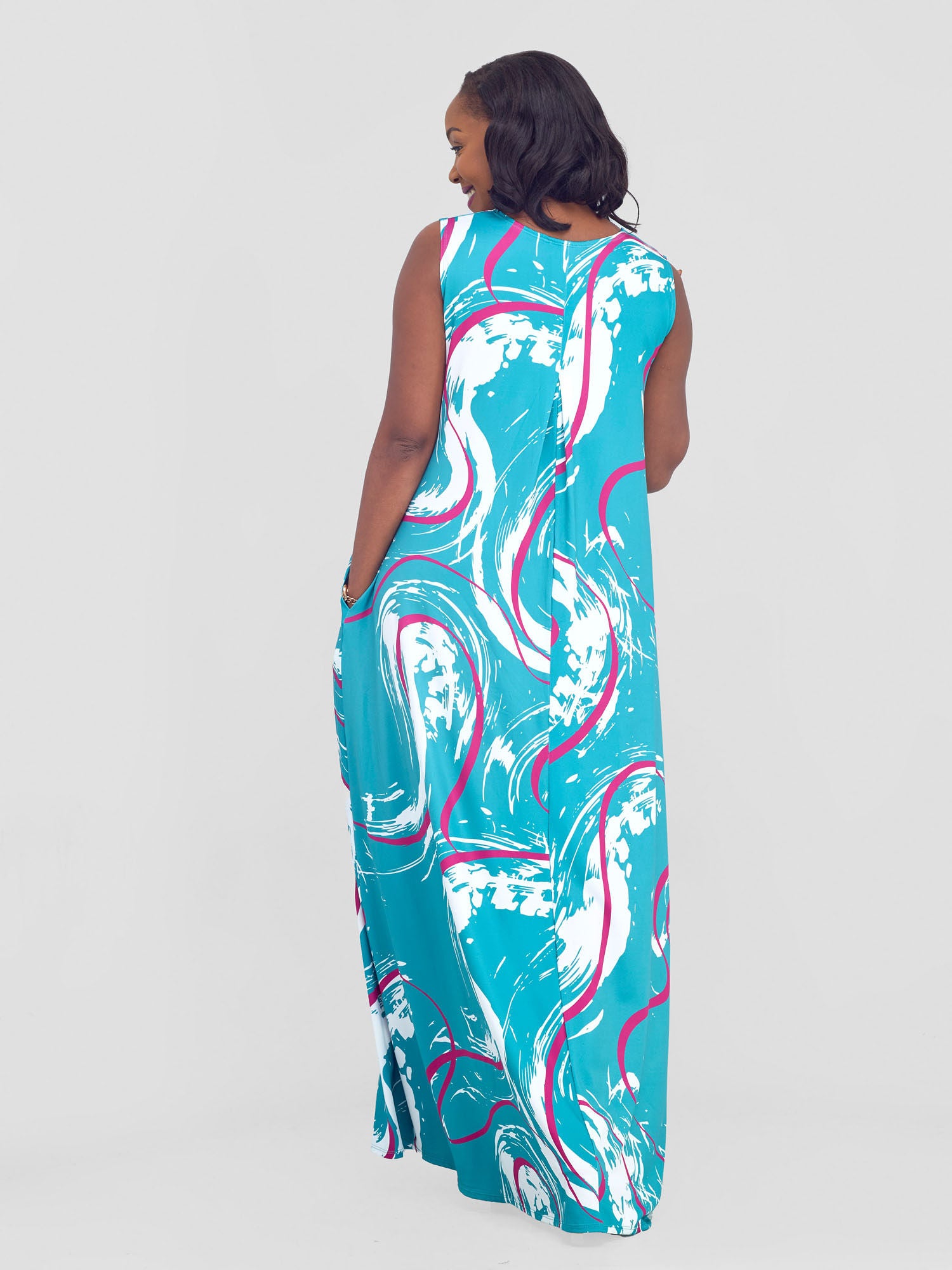 Vivo Lumi Back Pleat Maxi Dress - Teal / Purple Kita Print