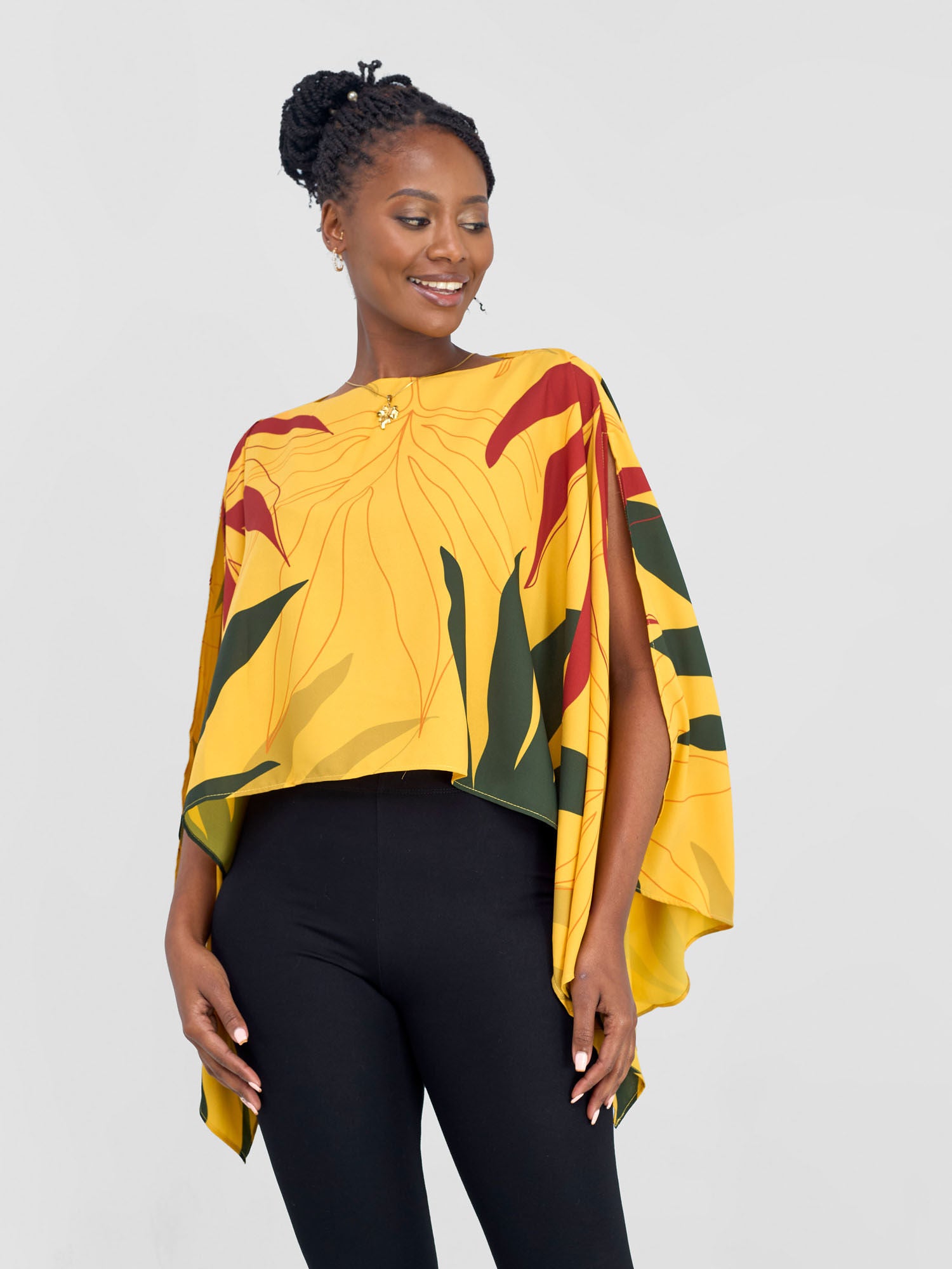 Vivo Kelemi Chiffon Boat Neck Midriff Top - Mustard / Rust Leke Print