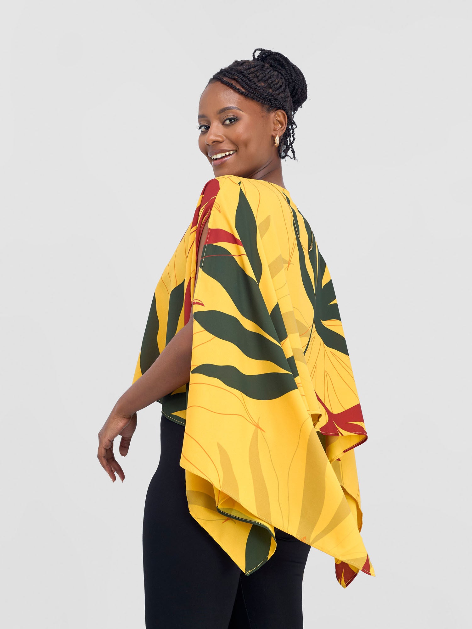 Vivo Kelemi Chiffon Boat Neck Midriff Top - Mustard / Rust Leke Print