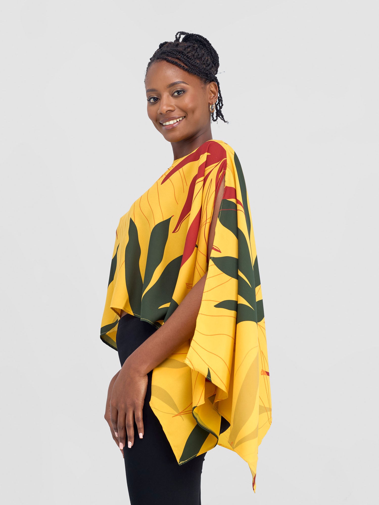 Vivo Kelemi Chiffon Boat Neck Midriff Top - Mustard / Rust Leke Print