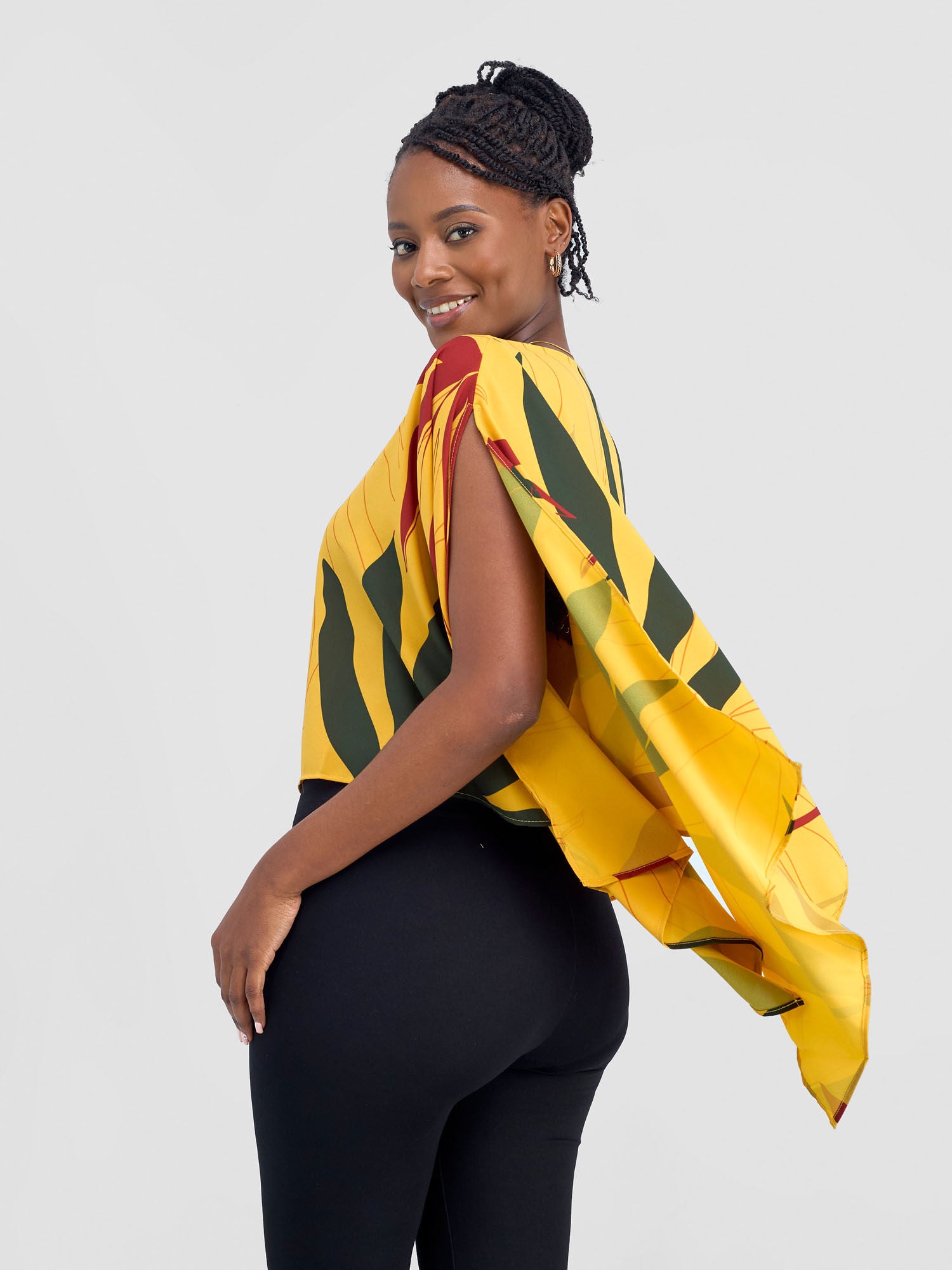 Vivo Kelemi Chiffon Boat Neck Midriff Top - Mustard / Rust Leke Print