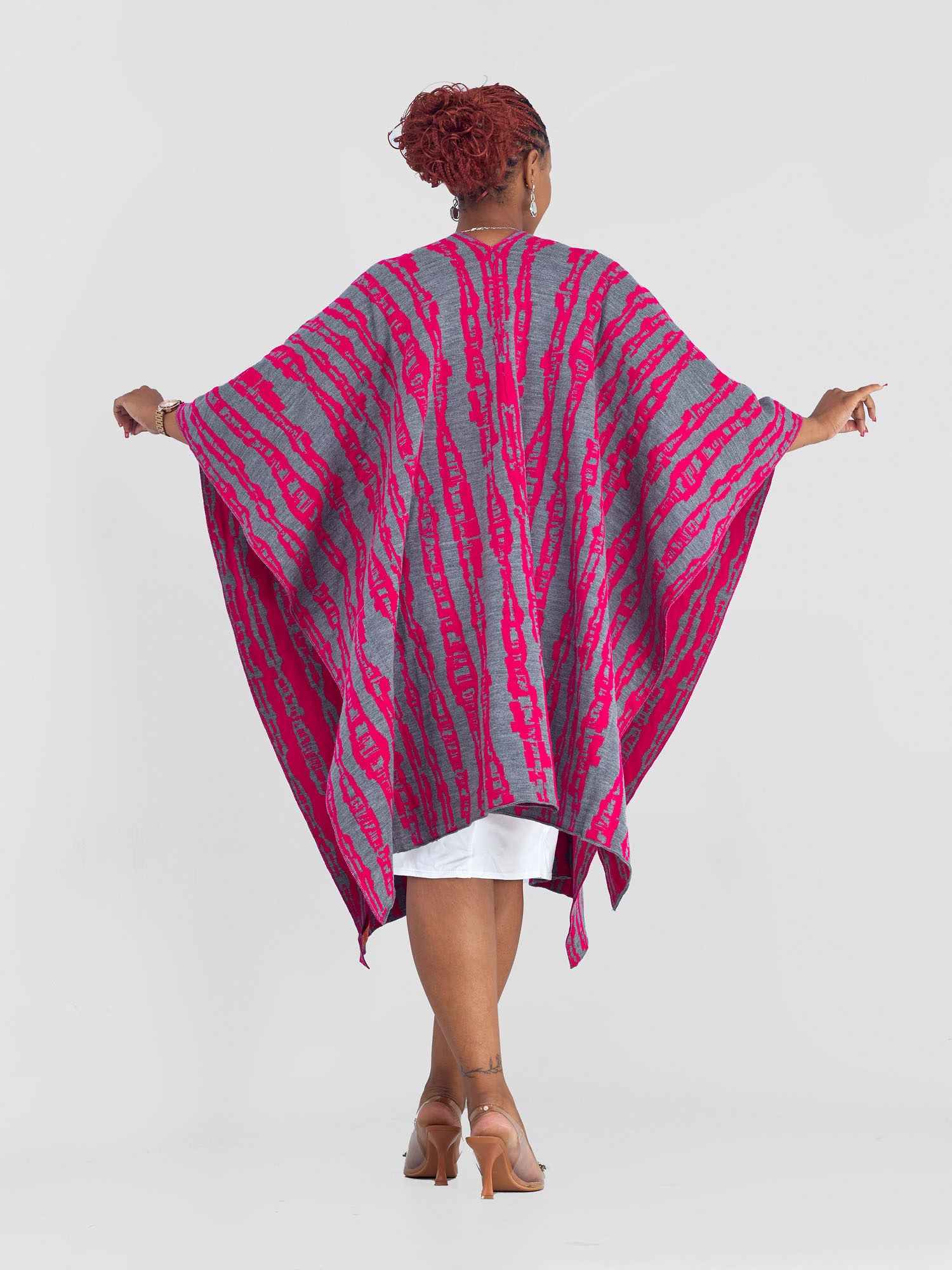 Vivo Reversible Poncho without Fringes - Pink / Mixed Greys