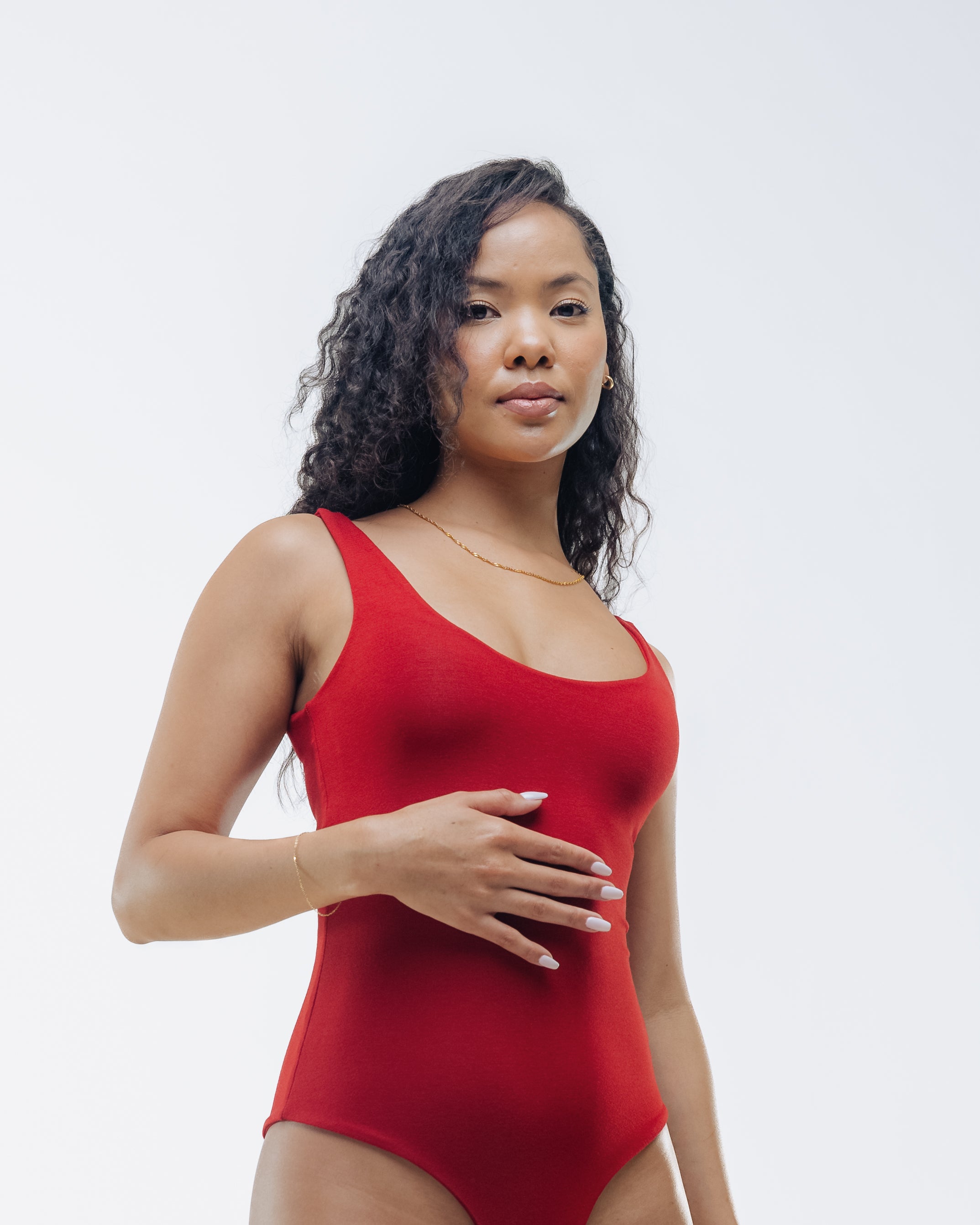 Vivo X This Is Essential  Sleeveless Scooped Neck Bodysuit - Red