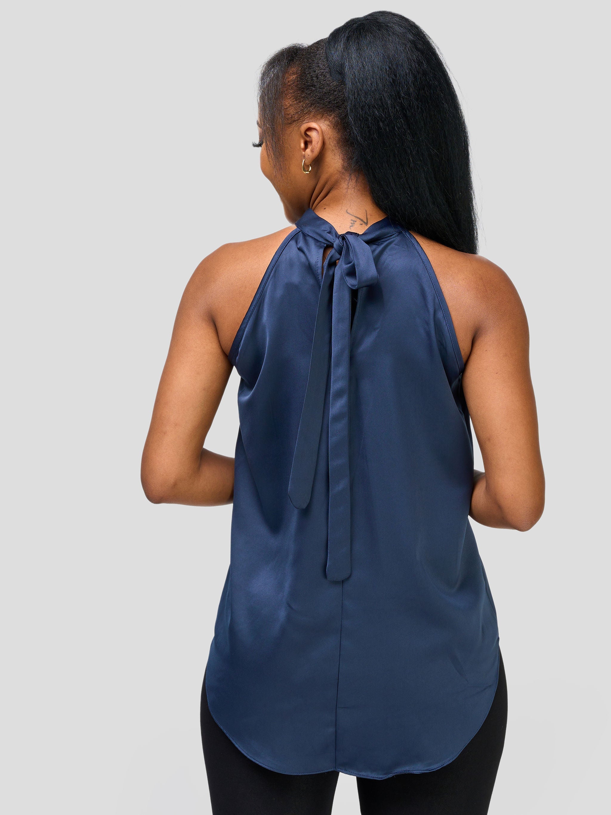 Vivo Nimali Satin Halter Top - Navy Blue