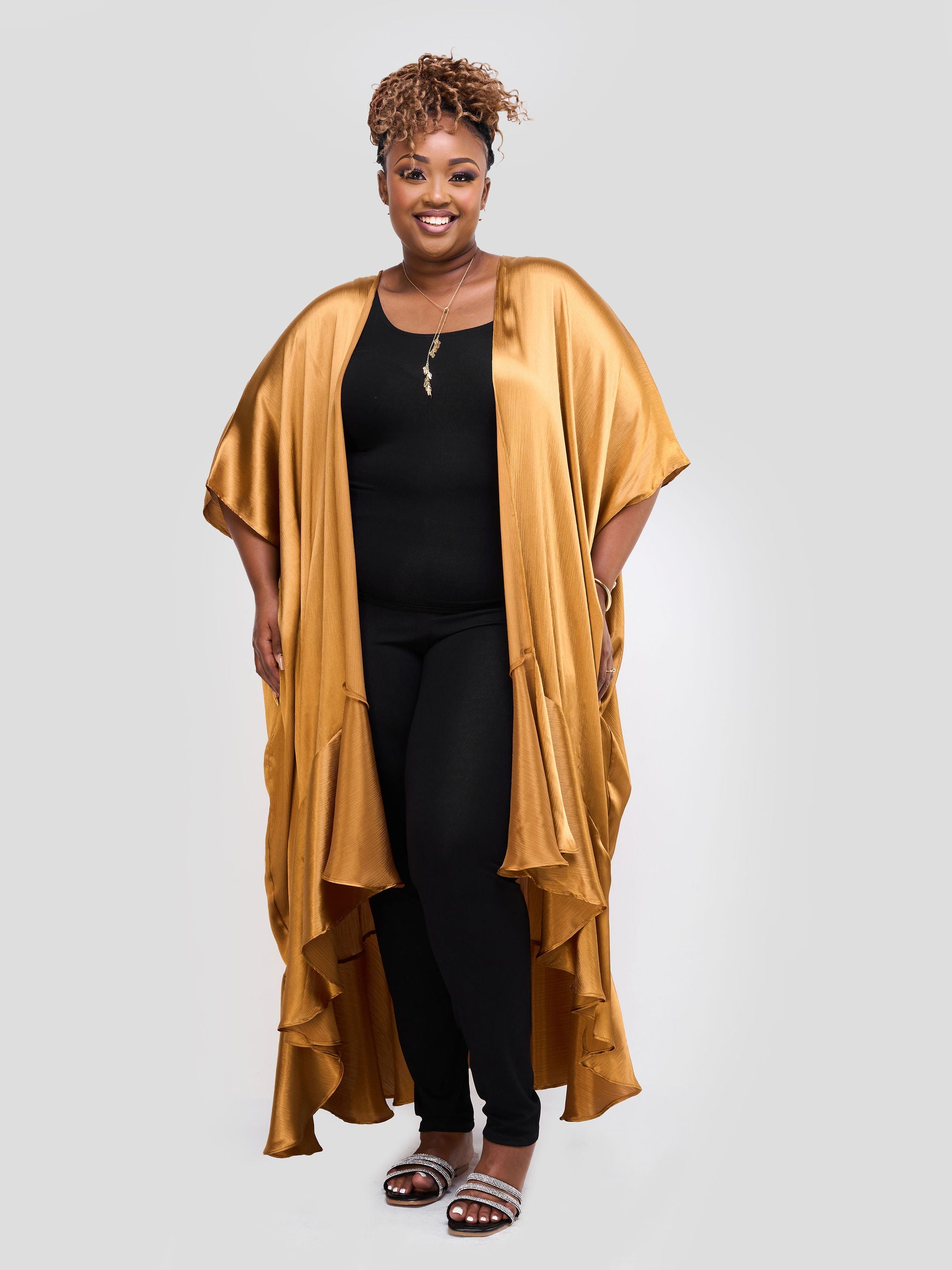 Vivo Nimali Satin Flounce Kimono - Gold