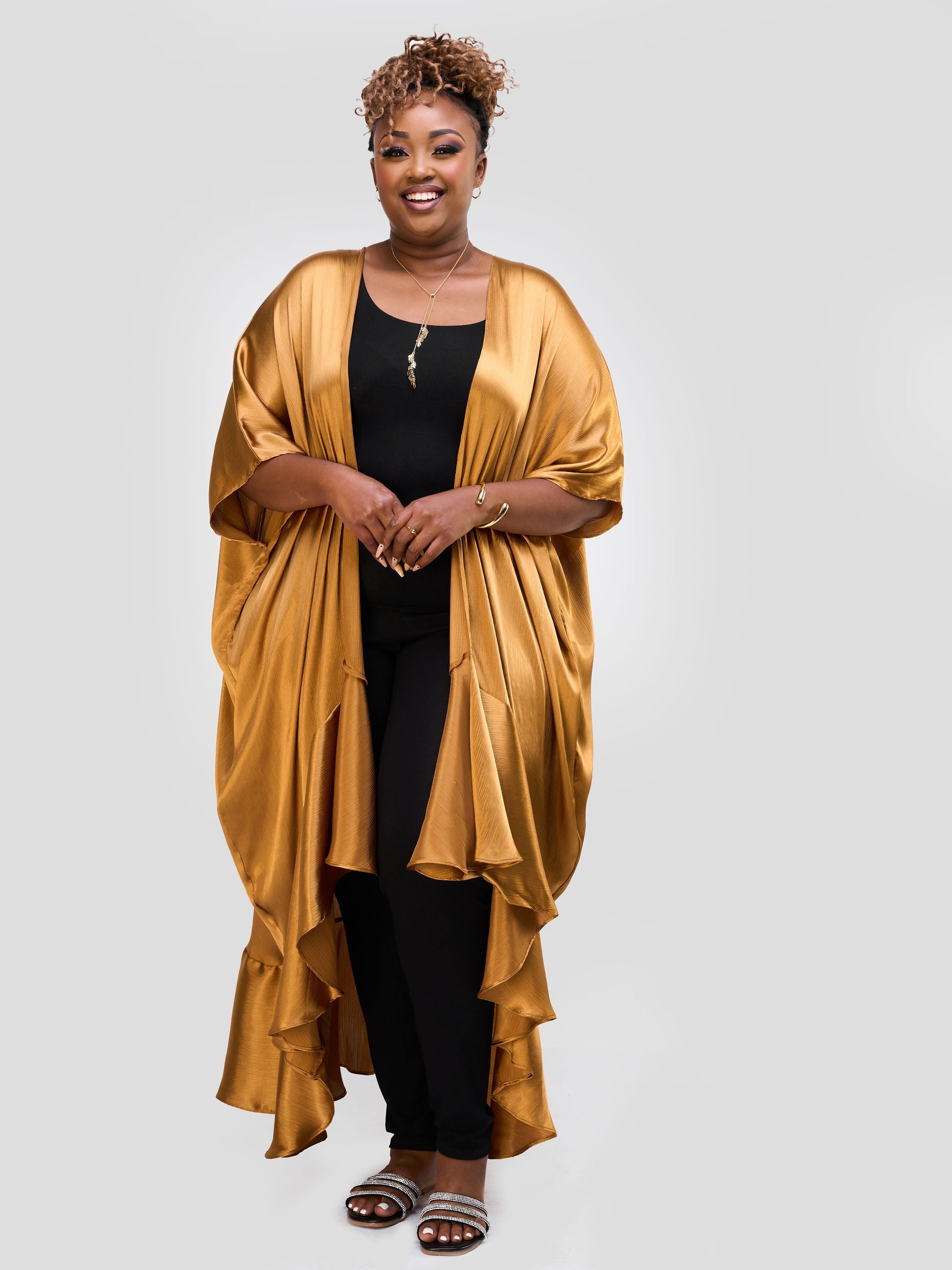 Vivo Nimali Satin Flounce Kimono - Gold