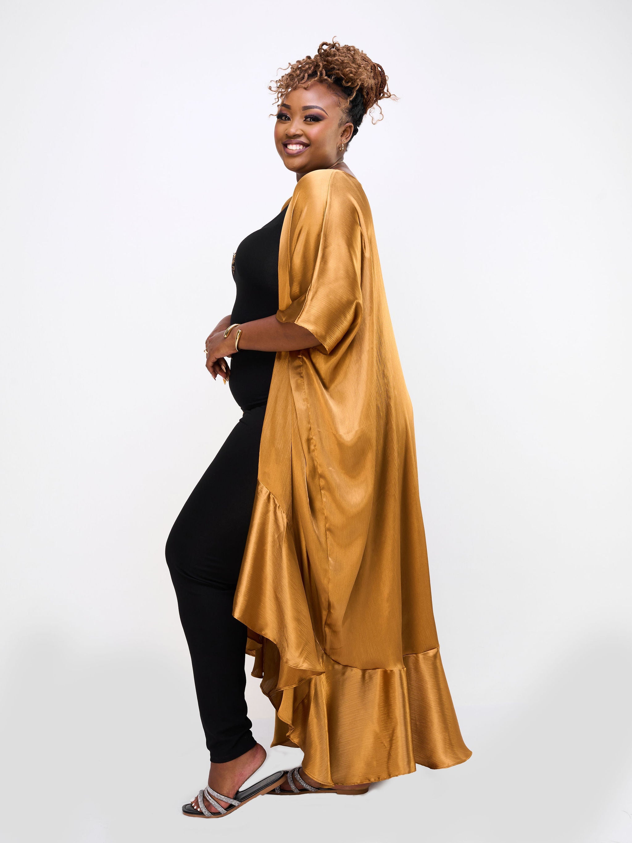 Vivo Nimali Satin Flounce Kimono - Gold