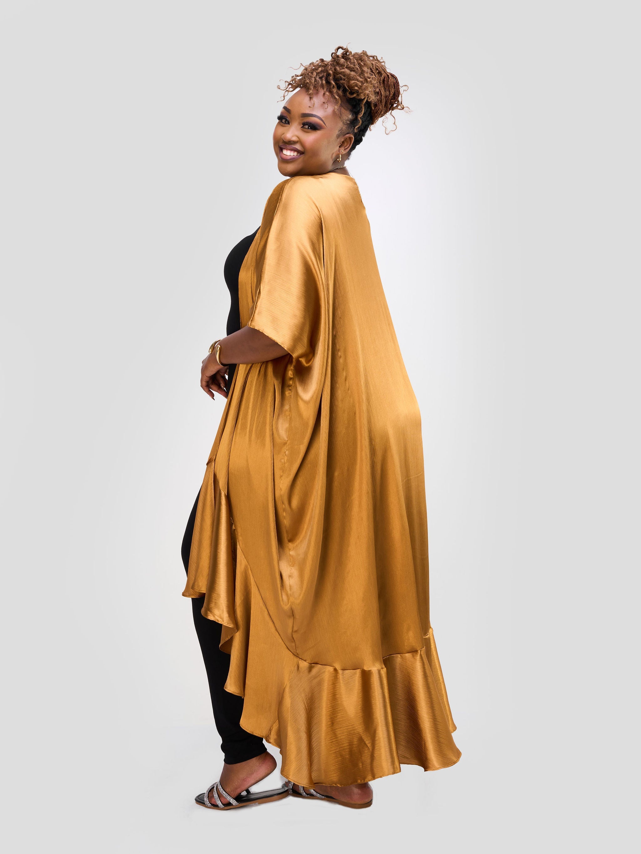 Vivo Nimali Satin Flounce Kimono - Gold