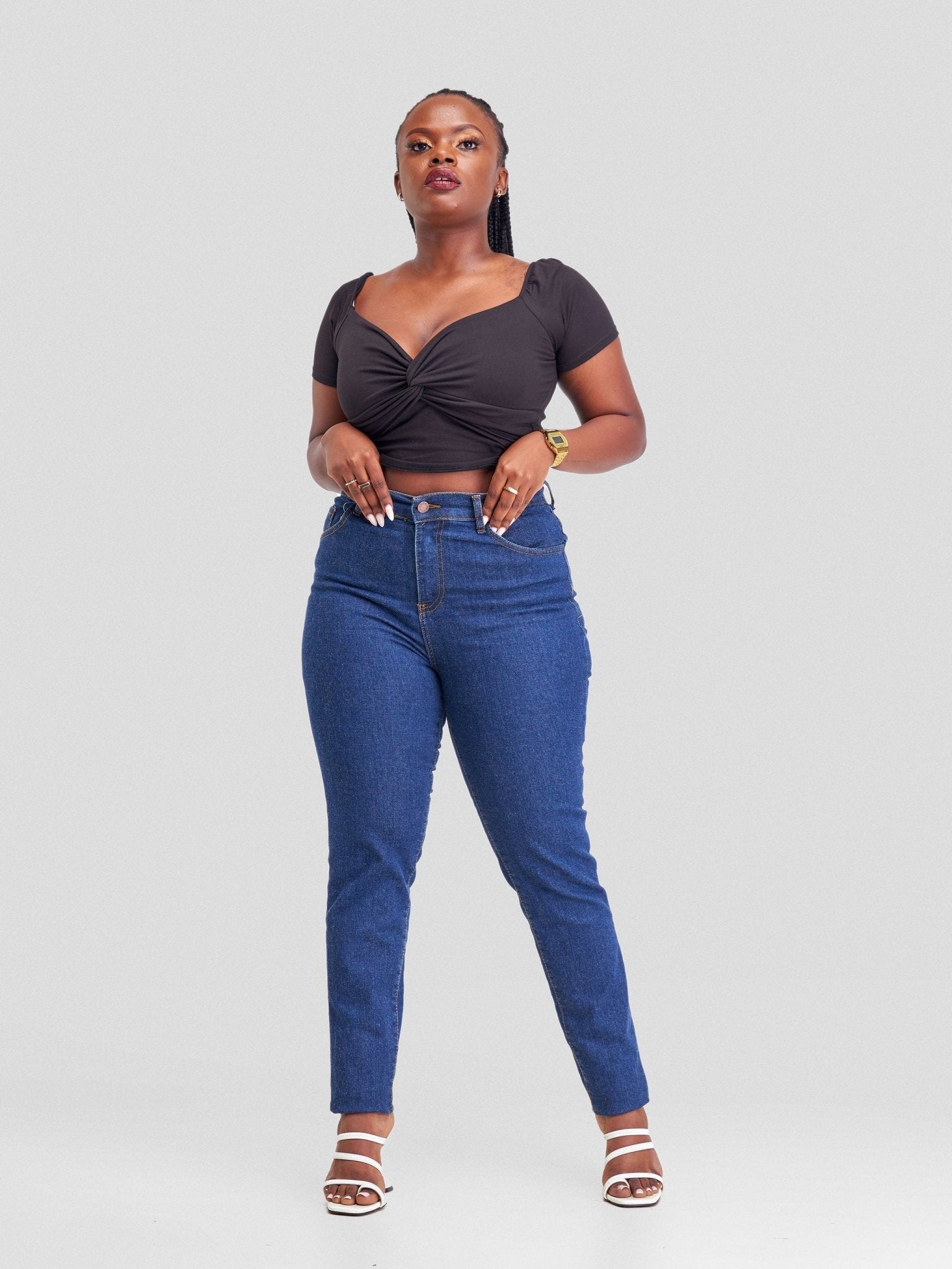 Denim Haven High Rise Skinny Jeans- Dark Blue - Shopzetu
