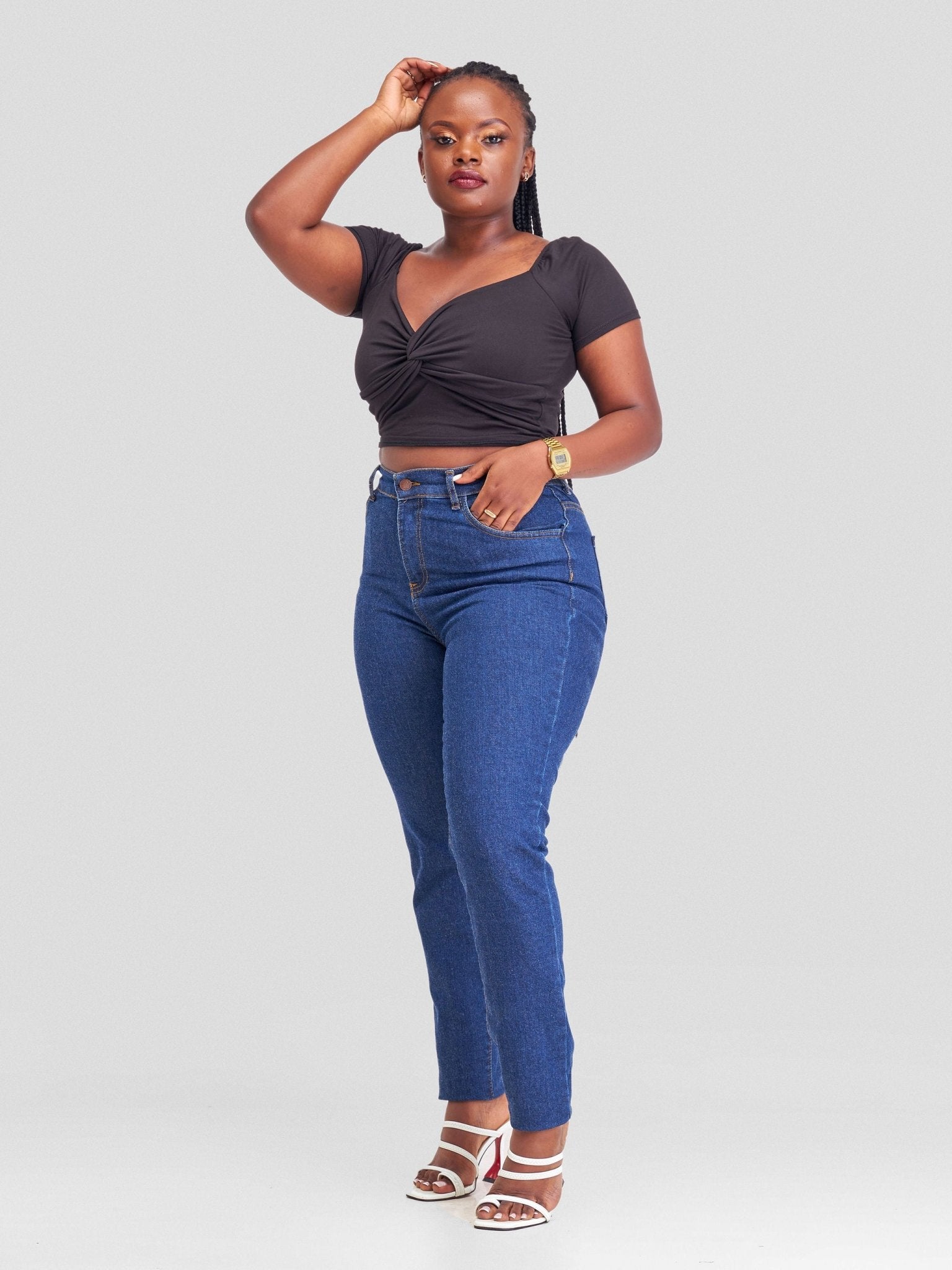 Denim Haven High Rise Skinny Jeans- Dark Blue - Shopzetu