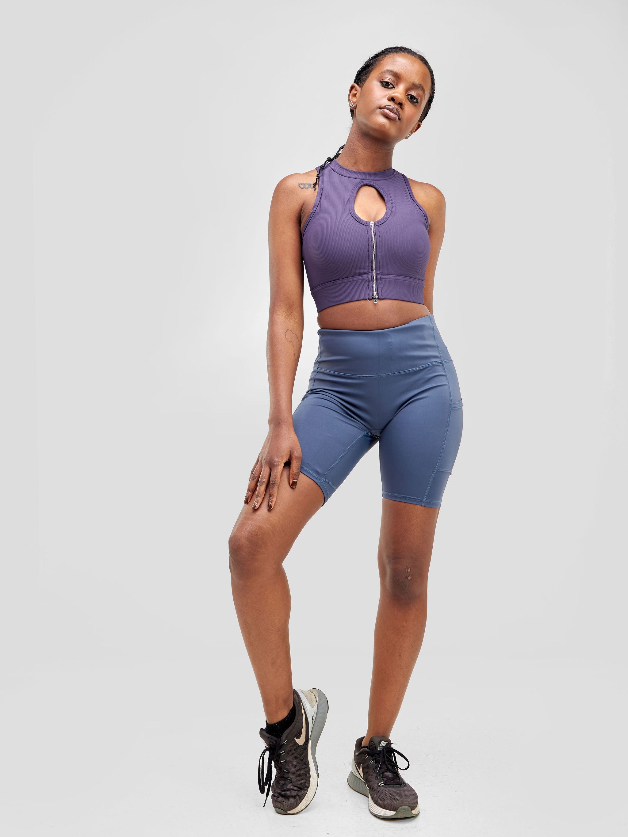 Ava Fitness Stay Active Pocket Shorts - Grey Blue