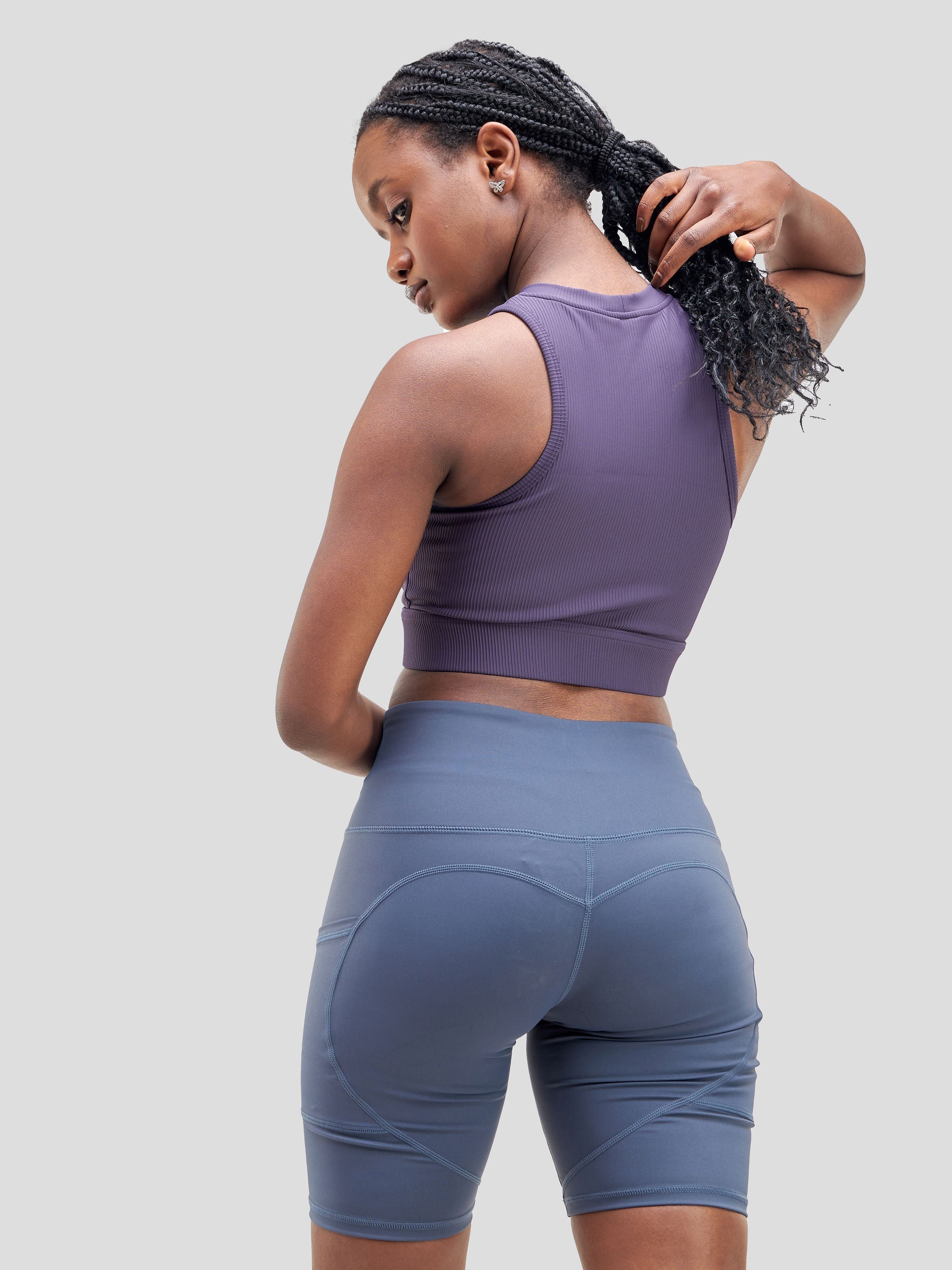 Ava Fitness Stay Active Pocket Shorts - Grey Blue
