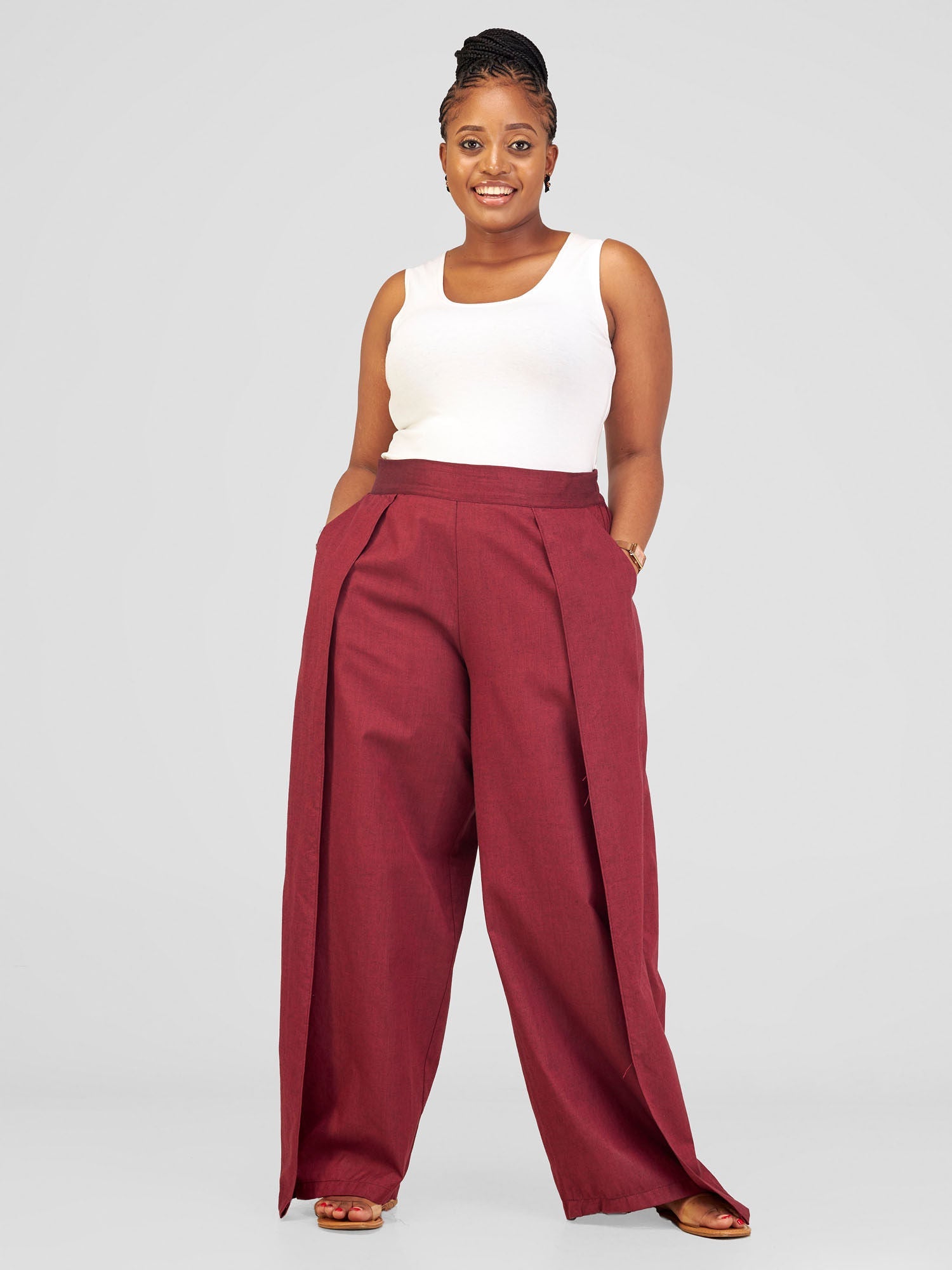 Safari Haya Front Slit Wide Leg Pants - Maroon Koi Print