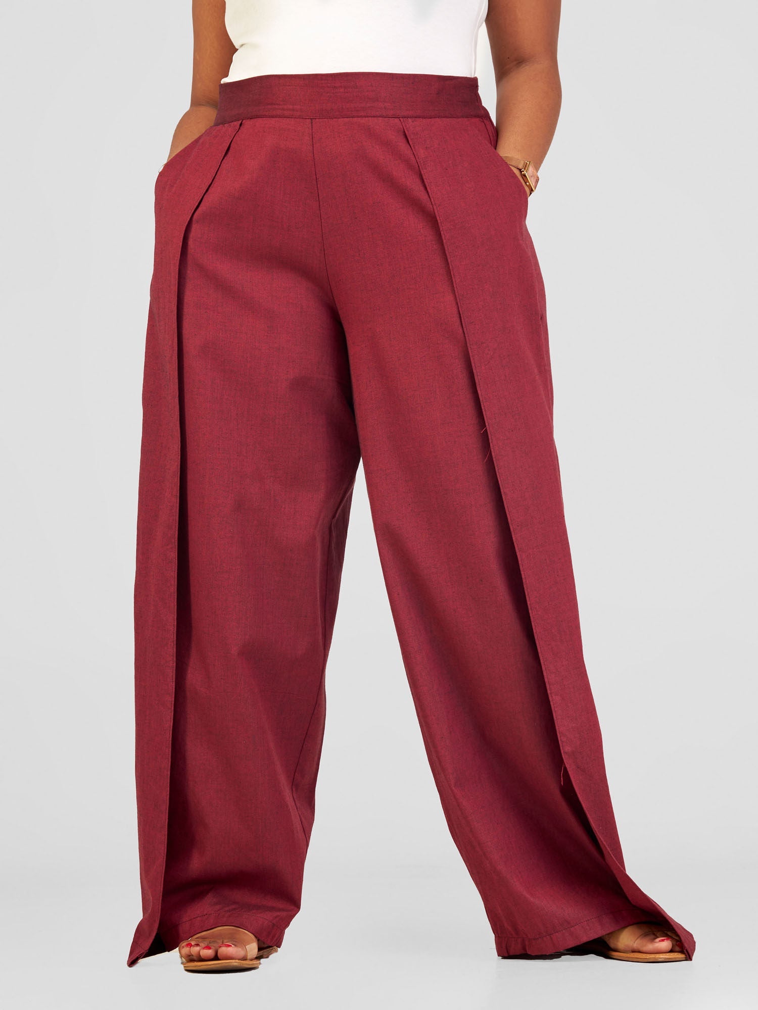 Safari Haya Front Slit Wide Leg Pants - Maroon Koi Print