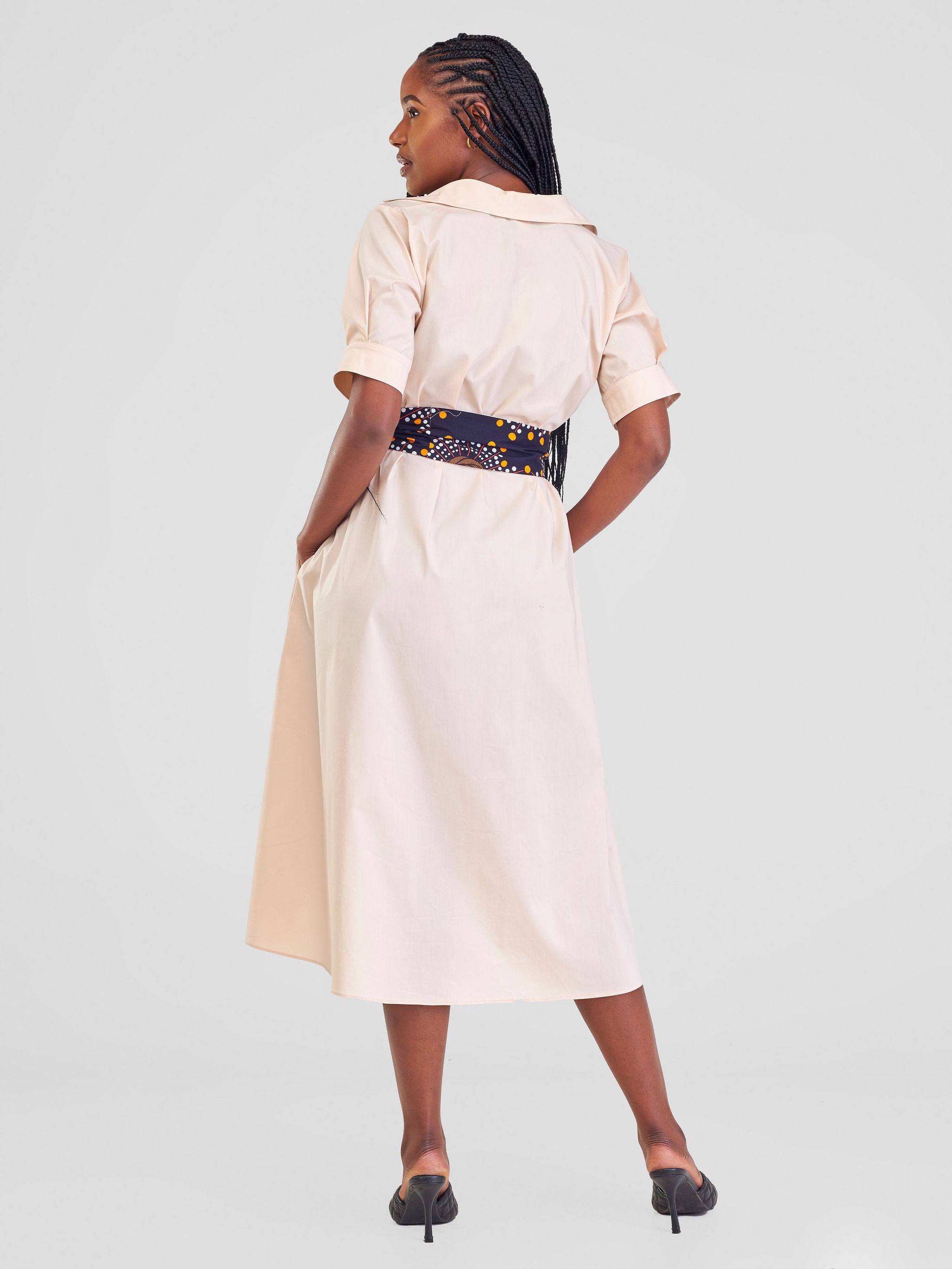 Safari Huru Short Sleeved Midi A-Line Dress - Light Taupe