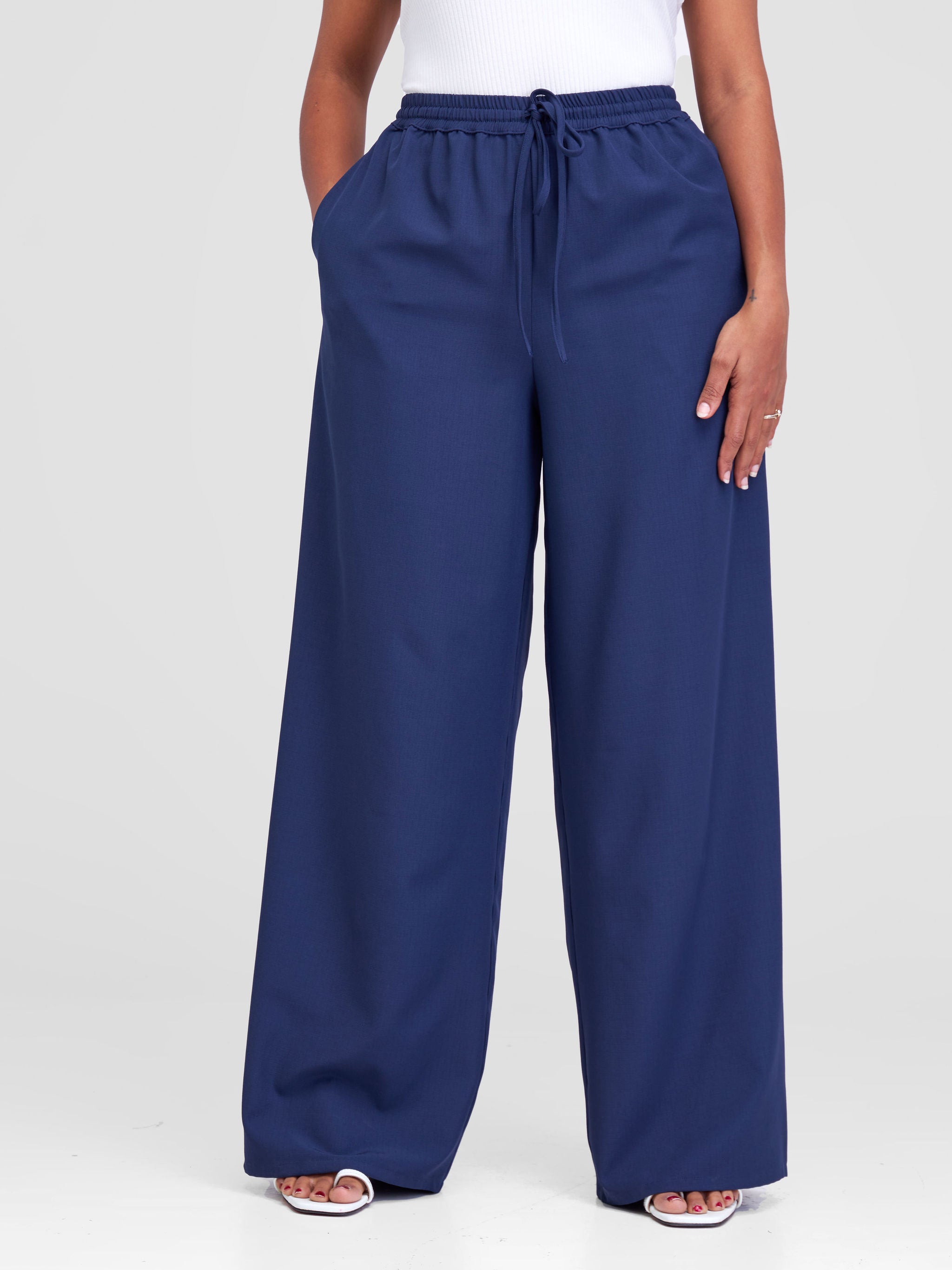 Vivo Zahari Drawstring Wide Leg Pants - Navy Blue