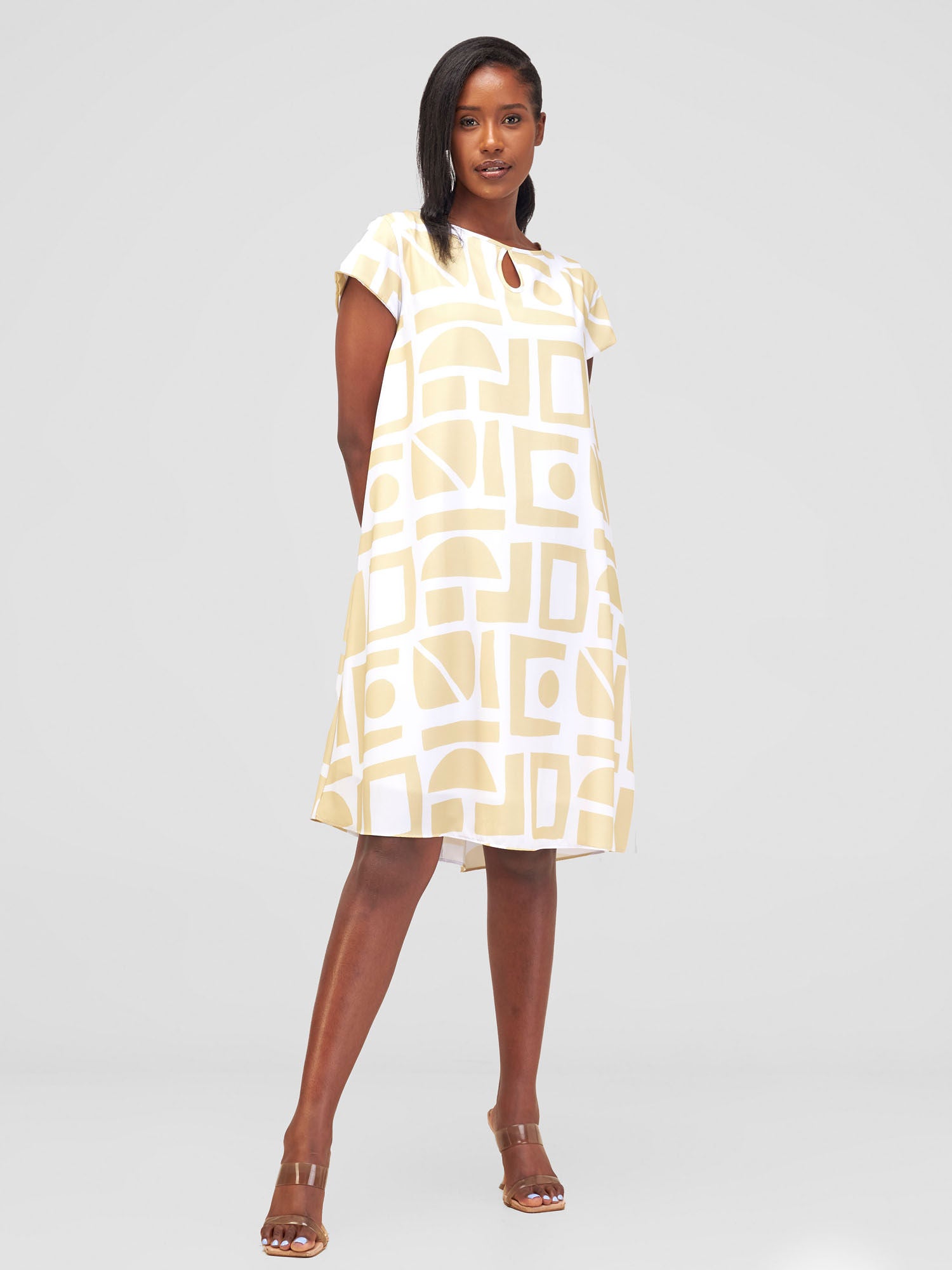 Vivo Sierra Cap Sleeve Tent Chiffon Dress - White / Cream Meza Print | Vivo  Fashion Group Kenya