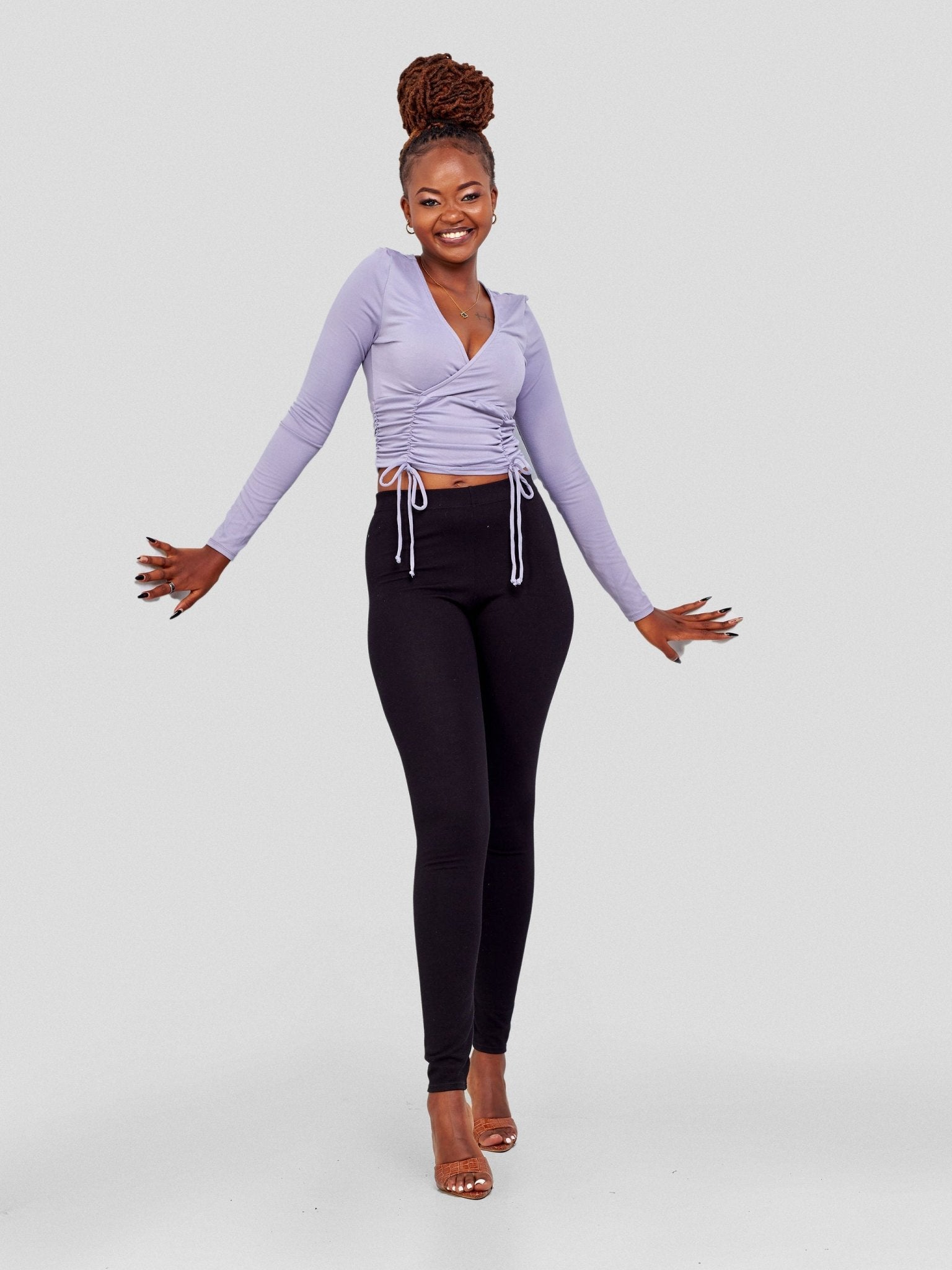 Popular 21 Ruched Surplice Top - Lavender Grey - Shopzetu