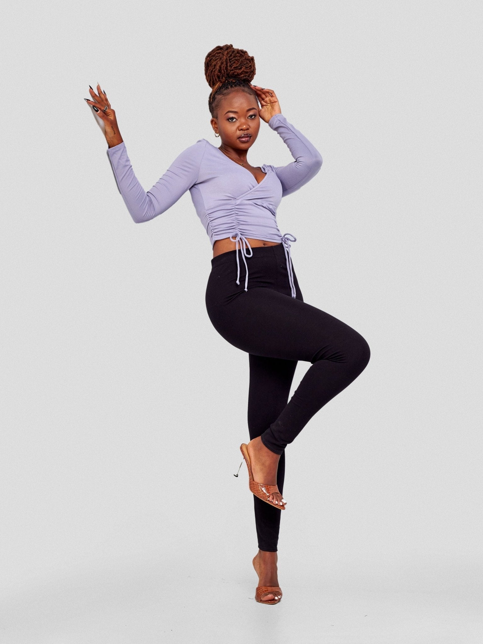 Popular 21 Ruched Surplice Top - Lavender Grey - Shopzetu