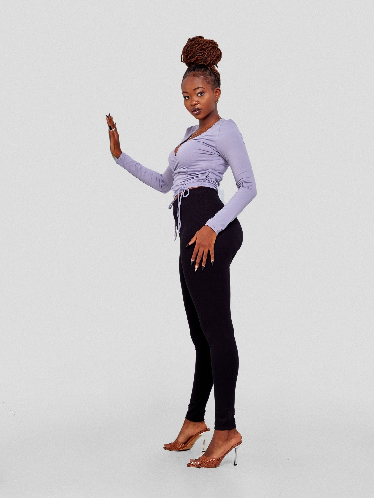 Popular 21 Ruched Surplice Top - Lavender Grey - Shopzetu