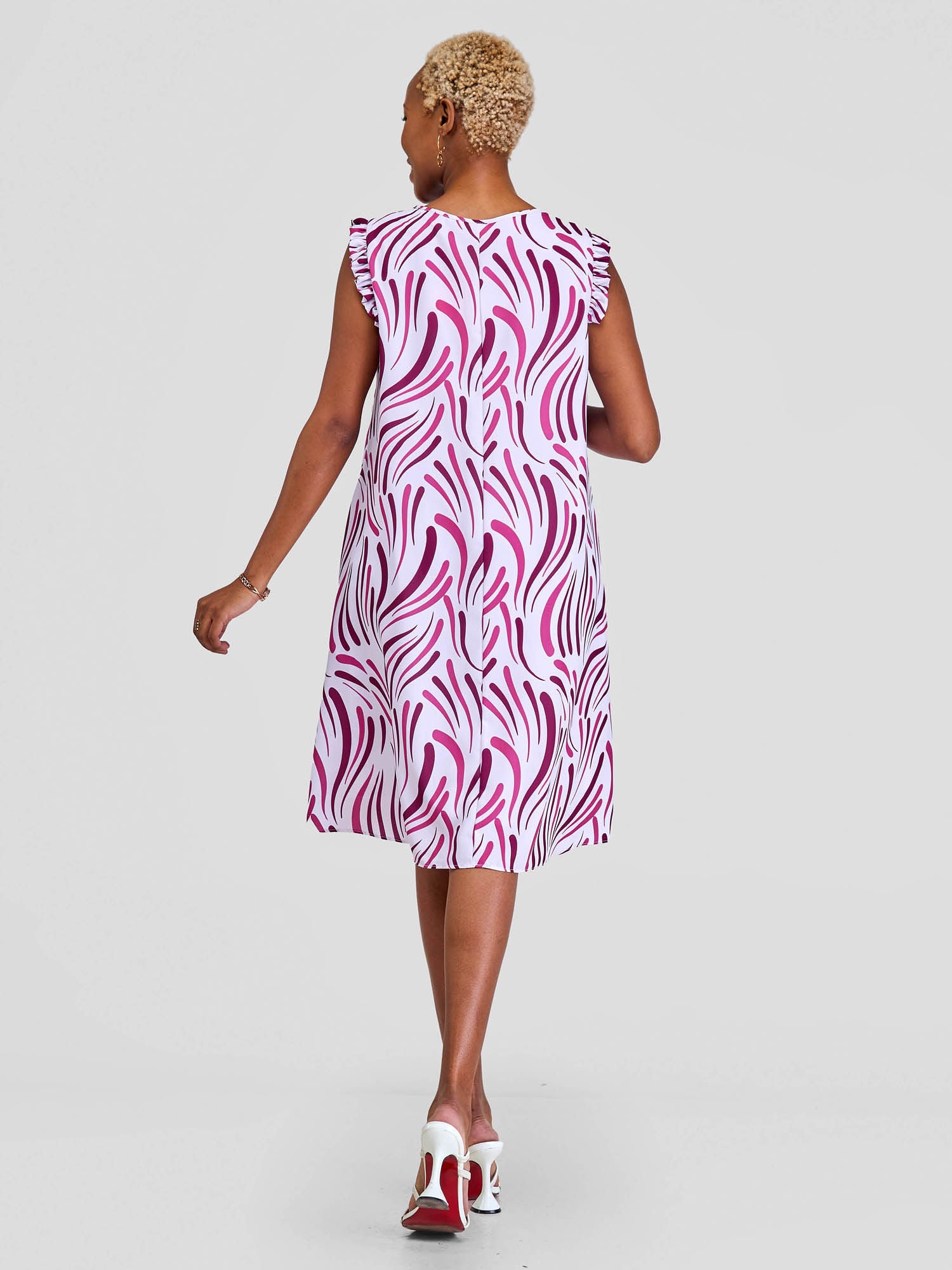 Vivo Ava Tent Knee Length Dress - White / Pink Yala Print