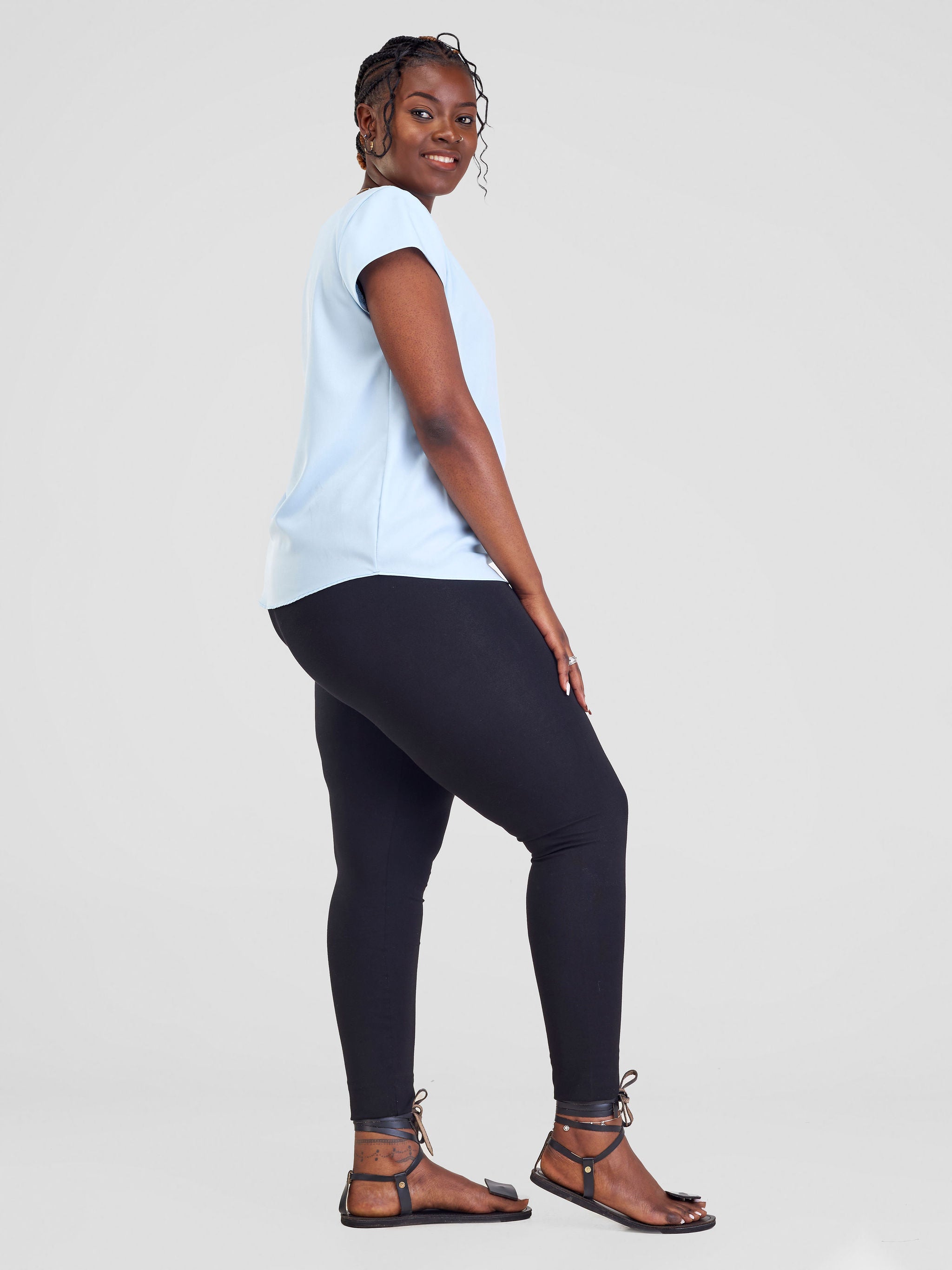 Vivo Basic Satin Cap Sleeve Top - Light Blue