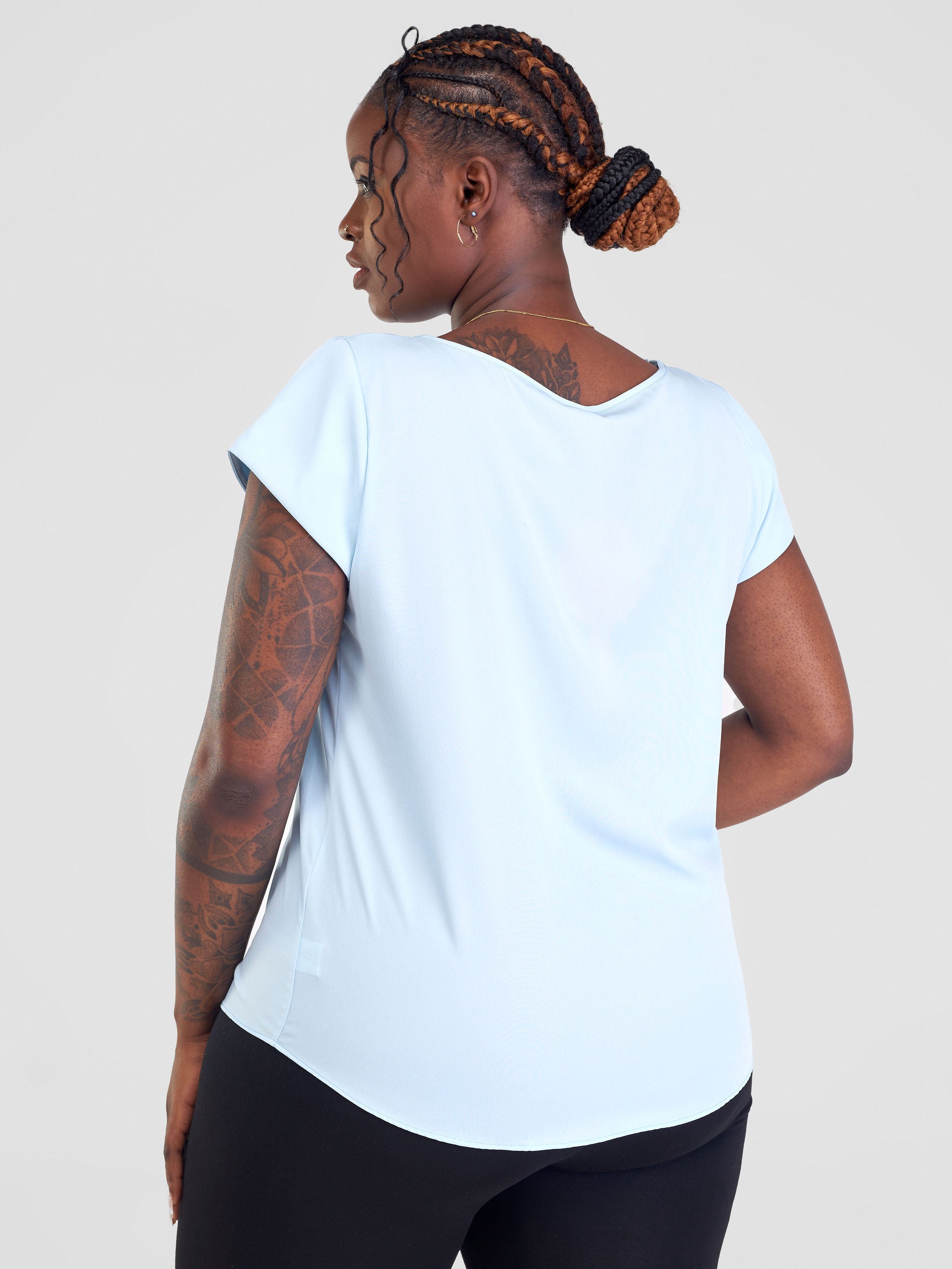 Vivo Basic Satin Cap Sleeve Top - Light Blue