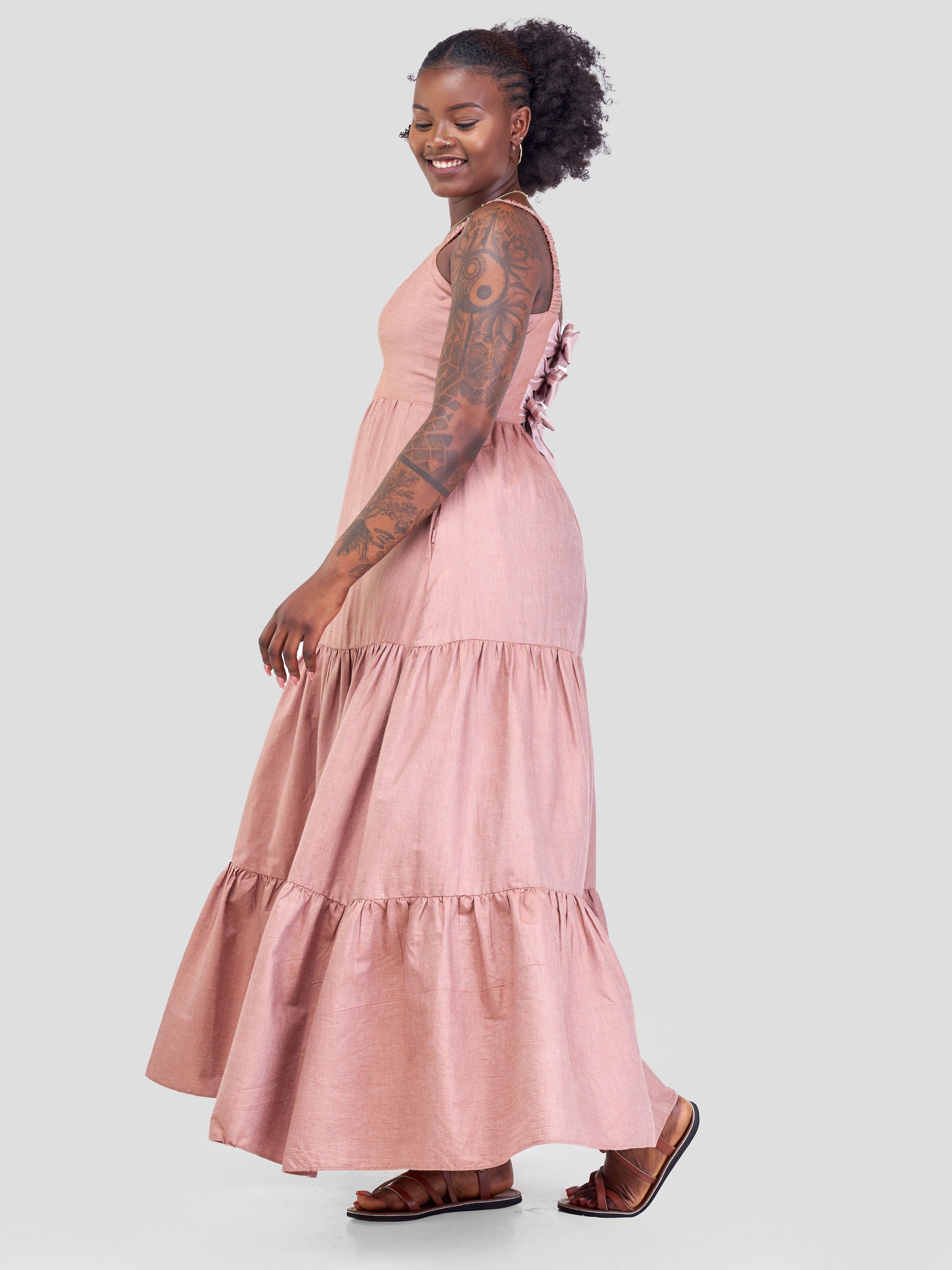 Safari Kikoy Tie Back Maxi Dress - Pink